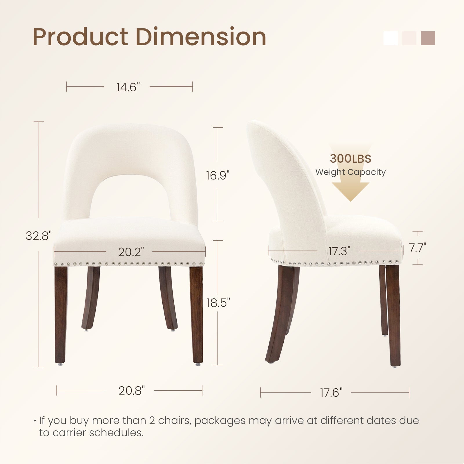 Drlovely Farmhouse Hollow Back Dining Chairs with Nailhead Trim & Rubberwood Legs