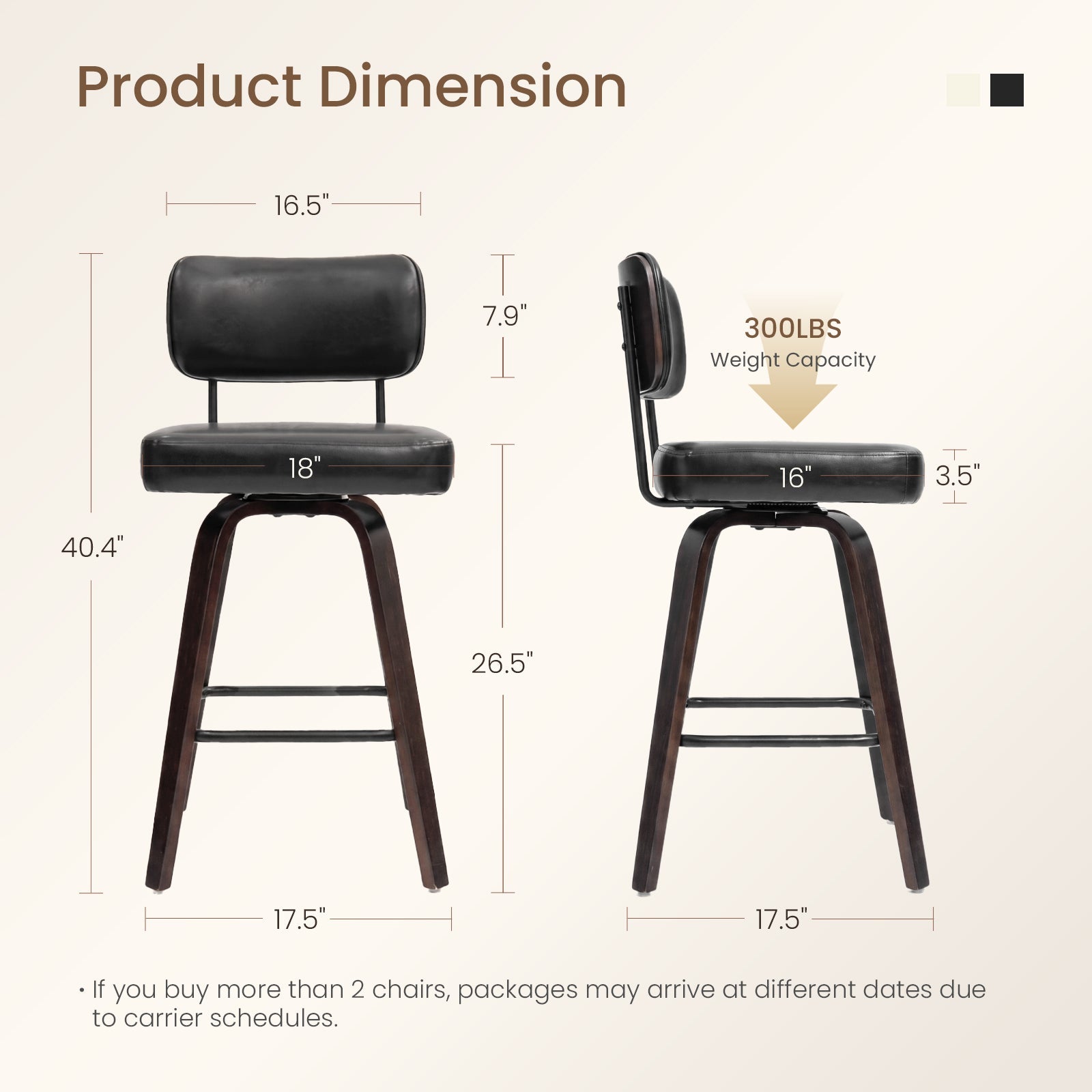Drlovely Modern PU Swivel Bar Stools with Solid Wood Legs & Ergonomic Backrest