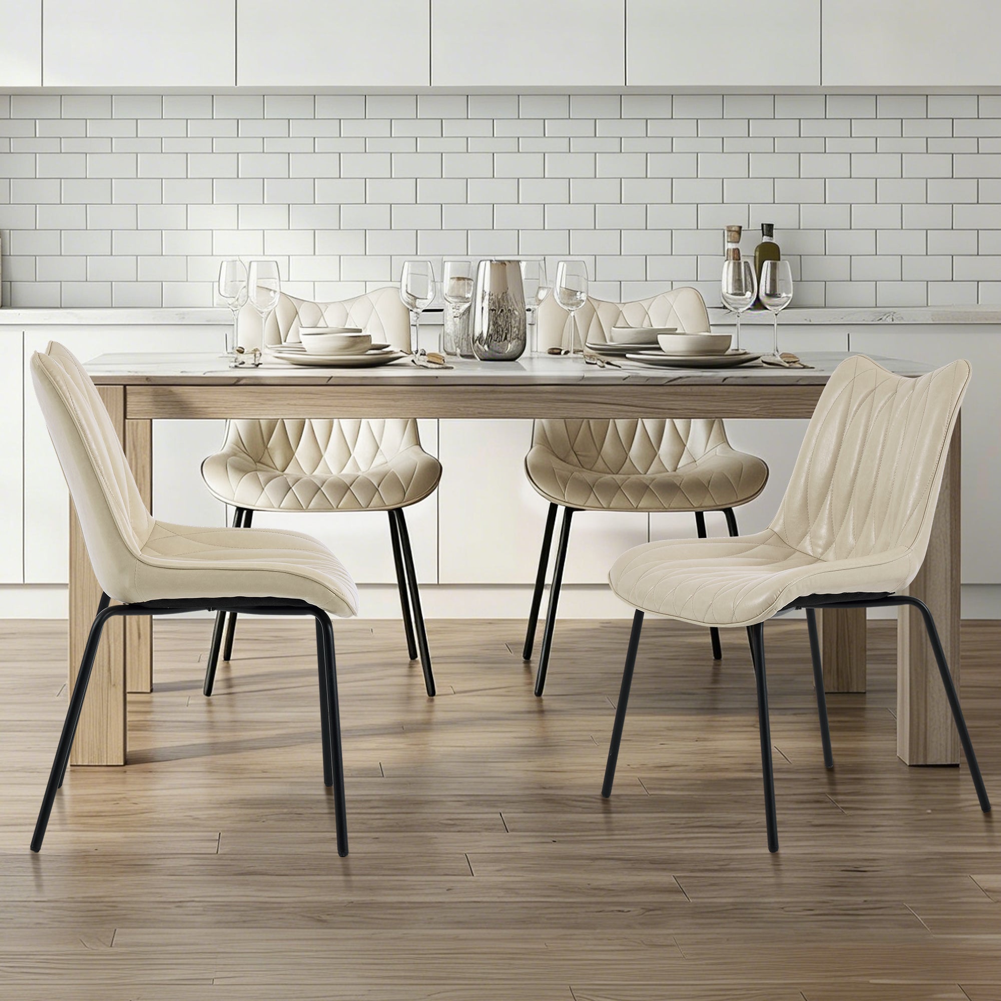 Drlovely Modern PU Leather Dining Chair with Black Iron Legs & Ergonomic Backrest