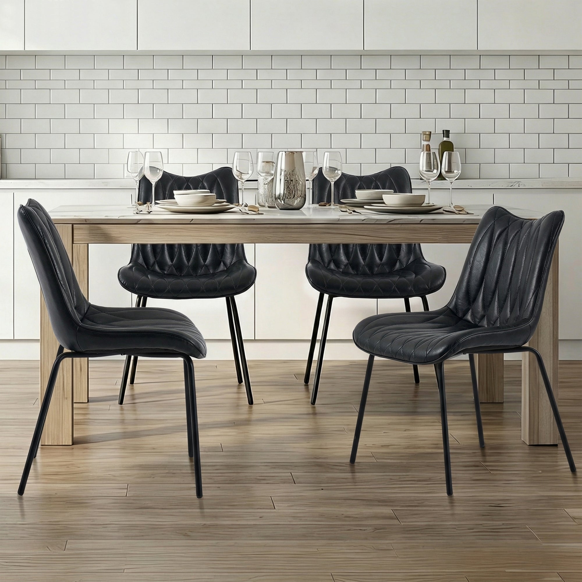 Drlovely Modern PU Leather Dining Chair with Black Iron Legs & Ergonomic Backrest