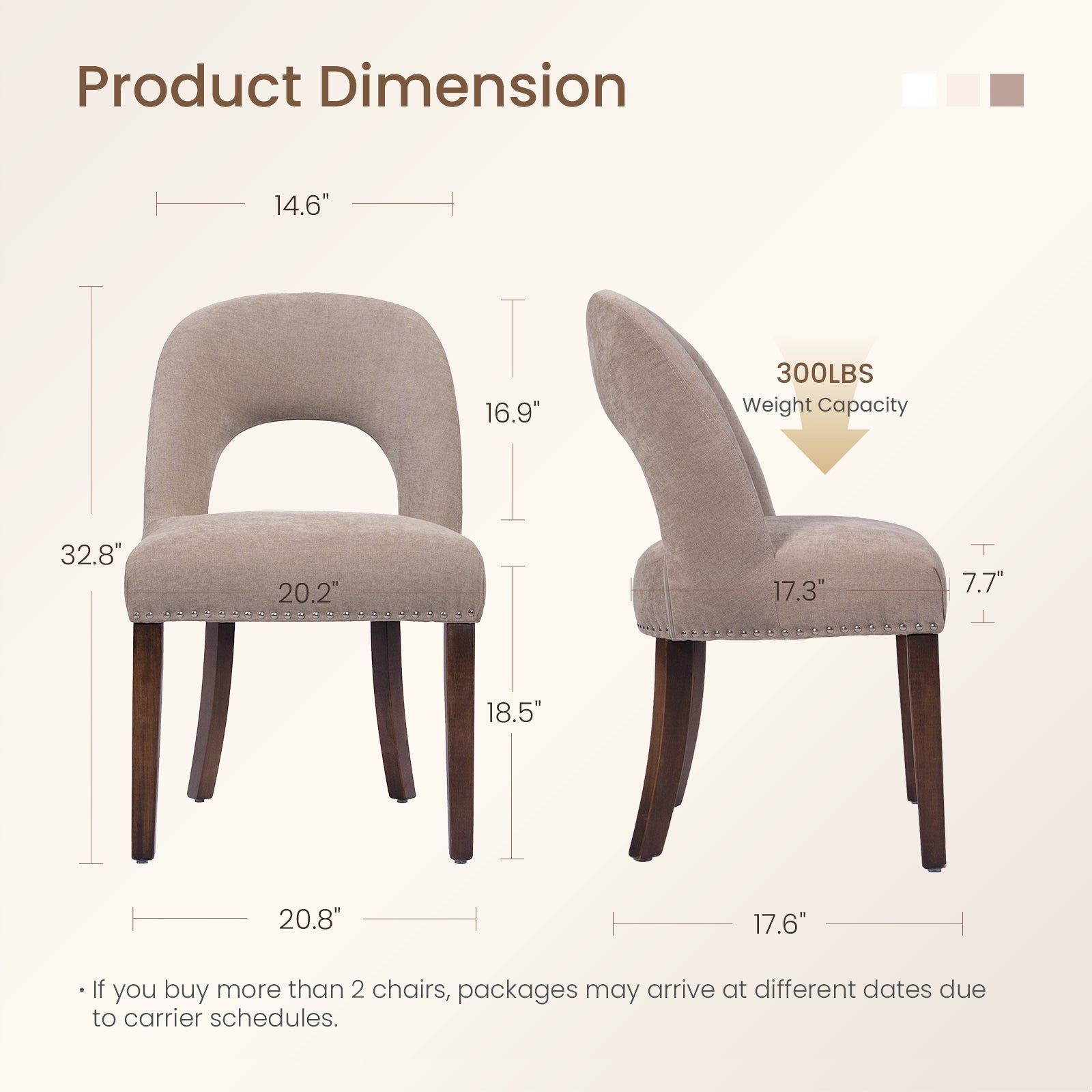 Drlovely Farmhouse Hollow Back Dining Chairs with Nailhead Trim & Rubberwood Legs