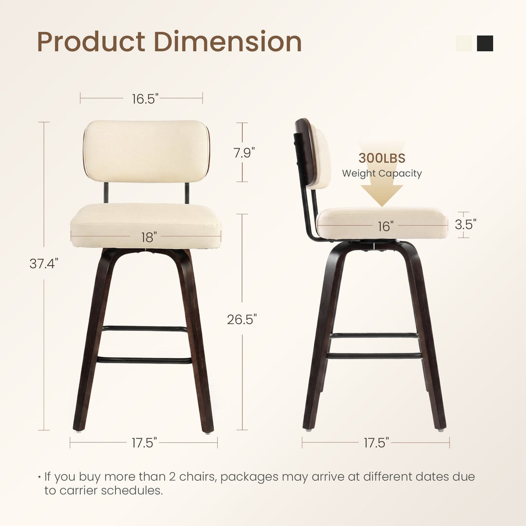Drlovely Modern PU Swivel Bar Stools with Solid Wood Legs & Ergonomic Backrest