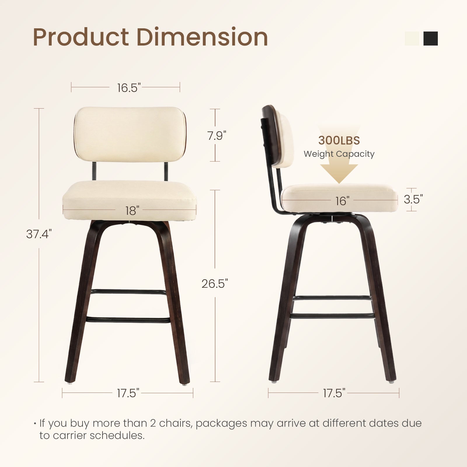 Drlovely Modern PU Swivel Bar Stools with Solid Wood Legs & Ergonomic Backrest