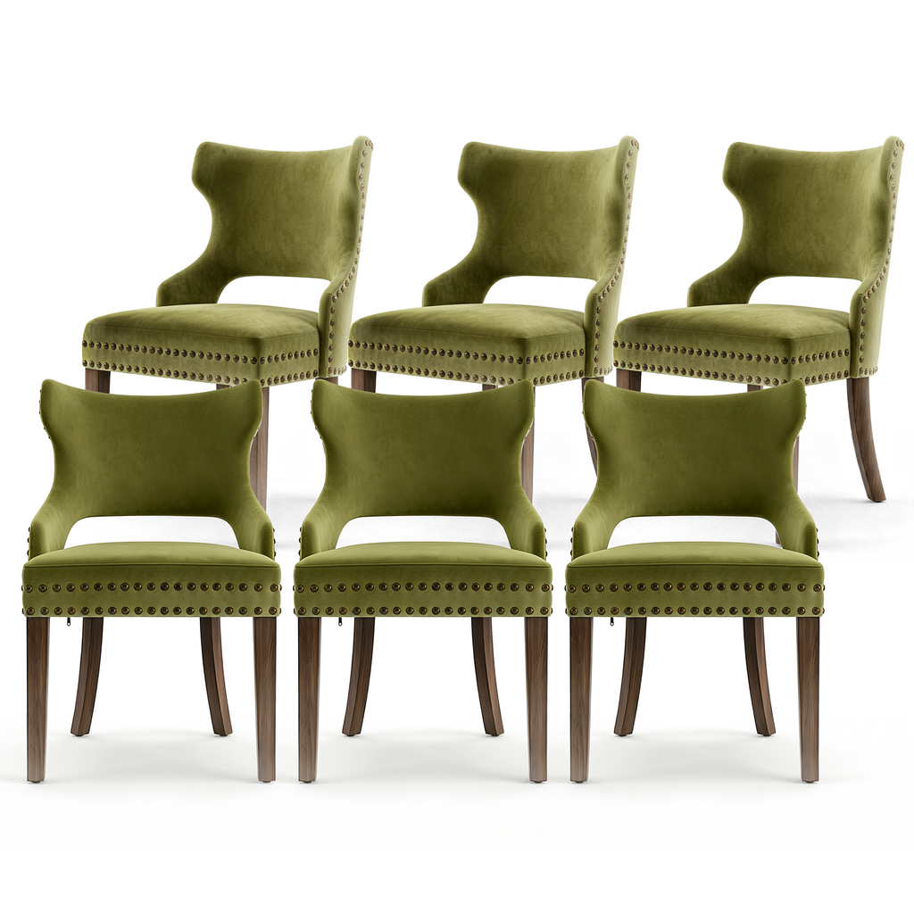 Drlovely Mid-Century Modern Upholstered Dining Chairs with Rubberwood Legs & Nailhead Trim