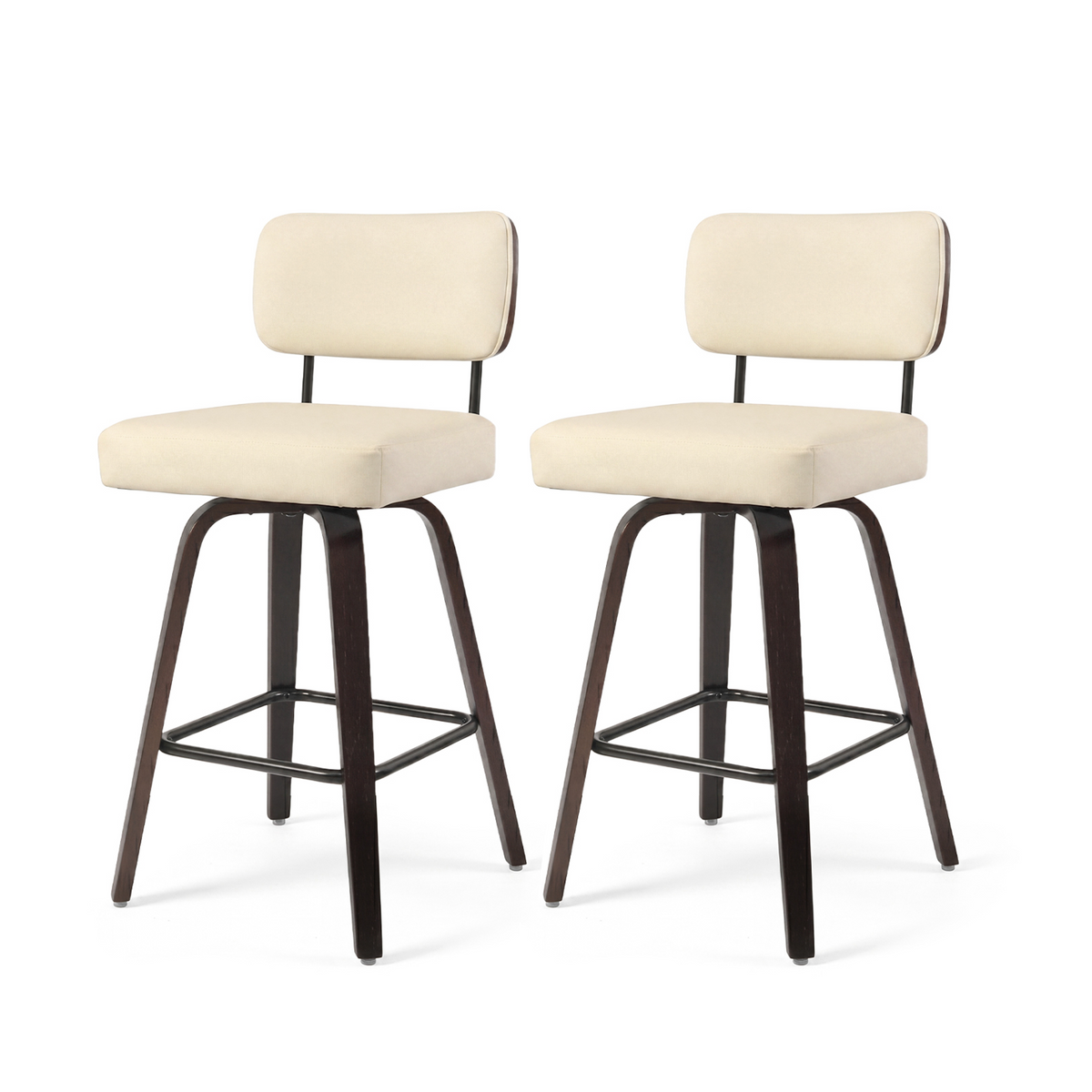 Drlovely Modern PU Swivel Bar Stools with Solid Wood Legs & Ergonomic Backrest