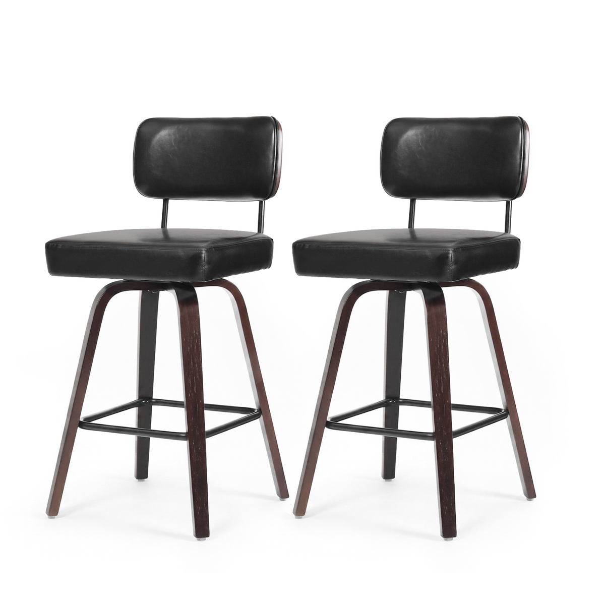 Drlovely Modern PU Swivel Bar Stools with Solid Wood Legs & Ergonomic Backrest