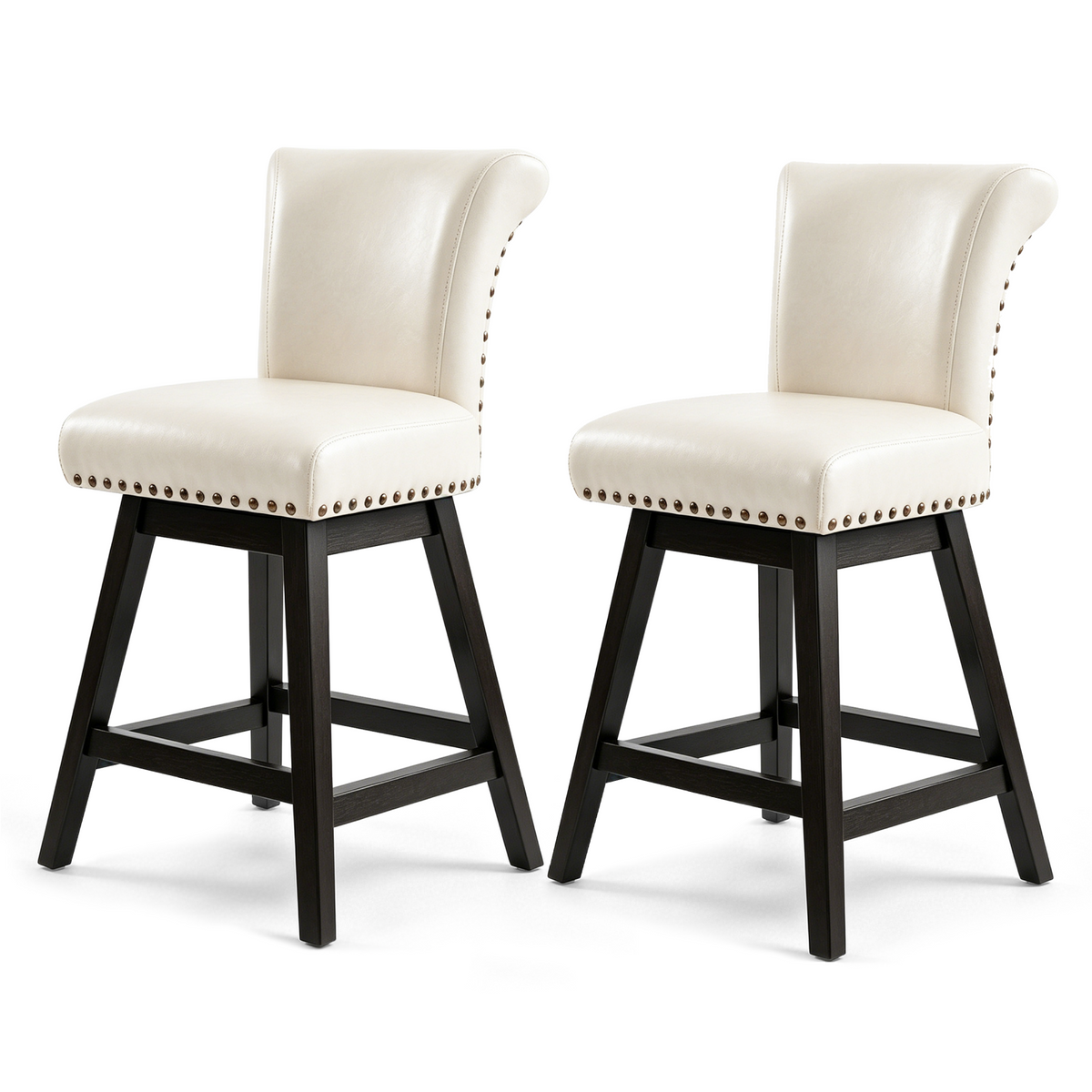 Drlovely Vintage Wingback Swivel Bar Stools with Nailhead Trim & Solid Wood Legs