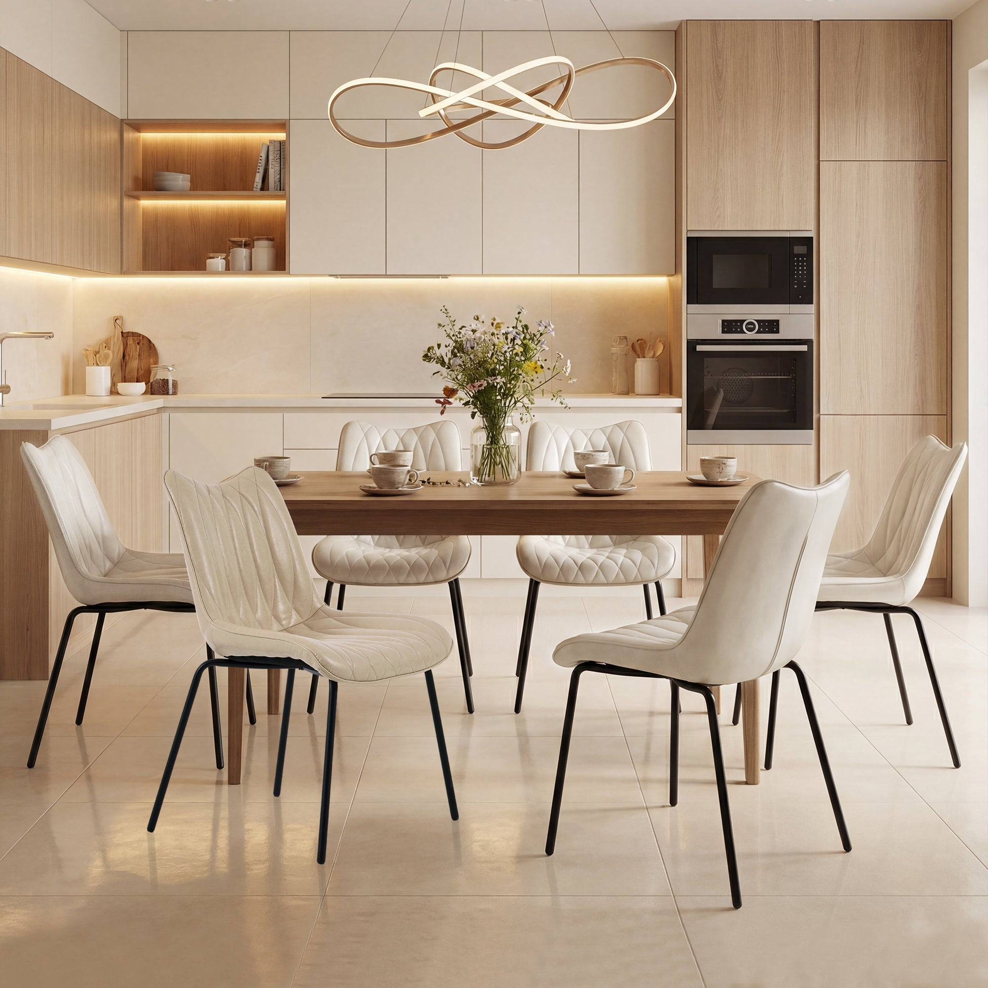 Drlovely Modern PU Leather Dining Chair with Black Iron Legs & Ergonomic Backrest