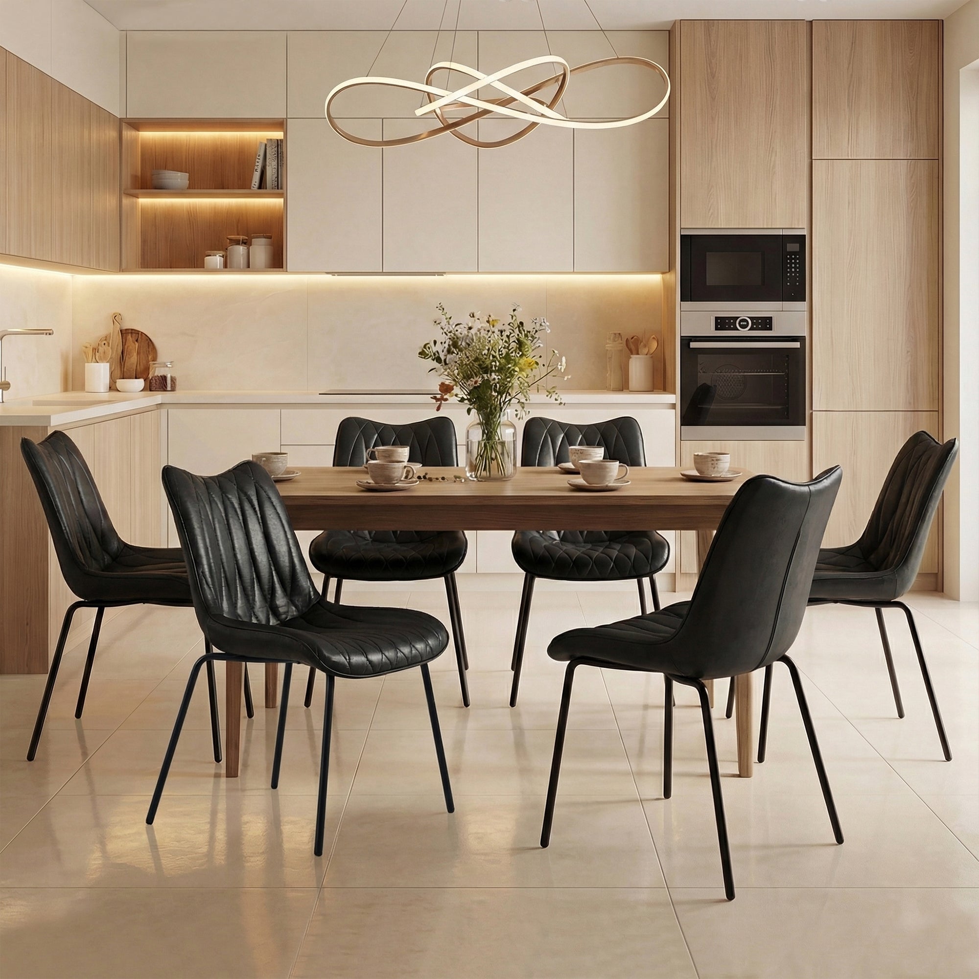 Drlovely Modern PU Leather Dining Chair with Black Iron Legs & Ergonomic Backrest