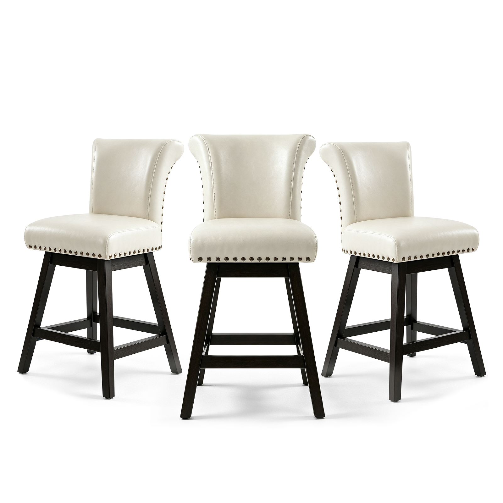 Drlovely Vintage Wingback Swivel Bar Stools with Nailhead Trim & Solid Wood Legs