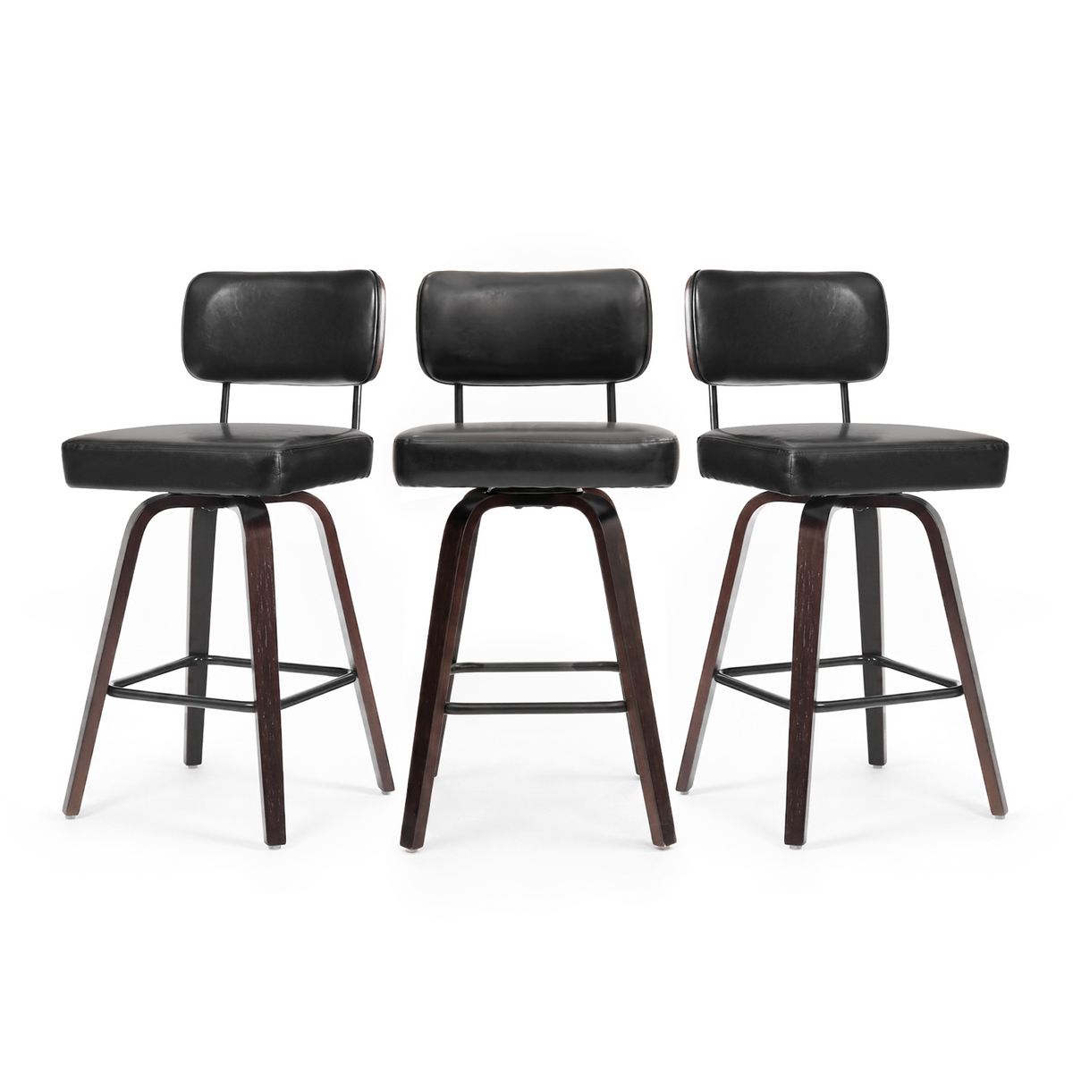 Drlovely Modern PU Swivel Bar Stools with Solid Wood Legs & Ergonomic Backrest