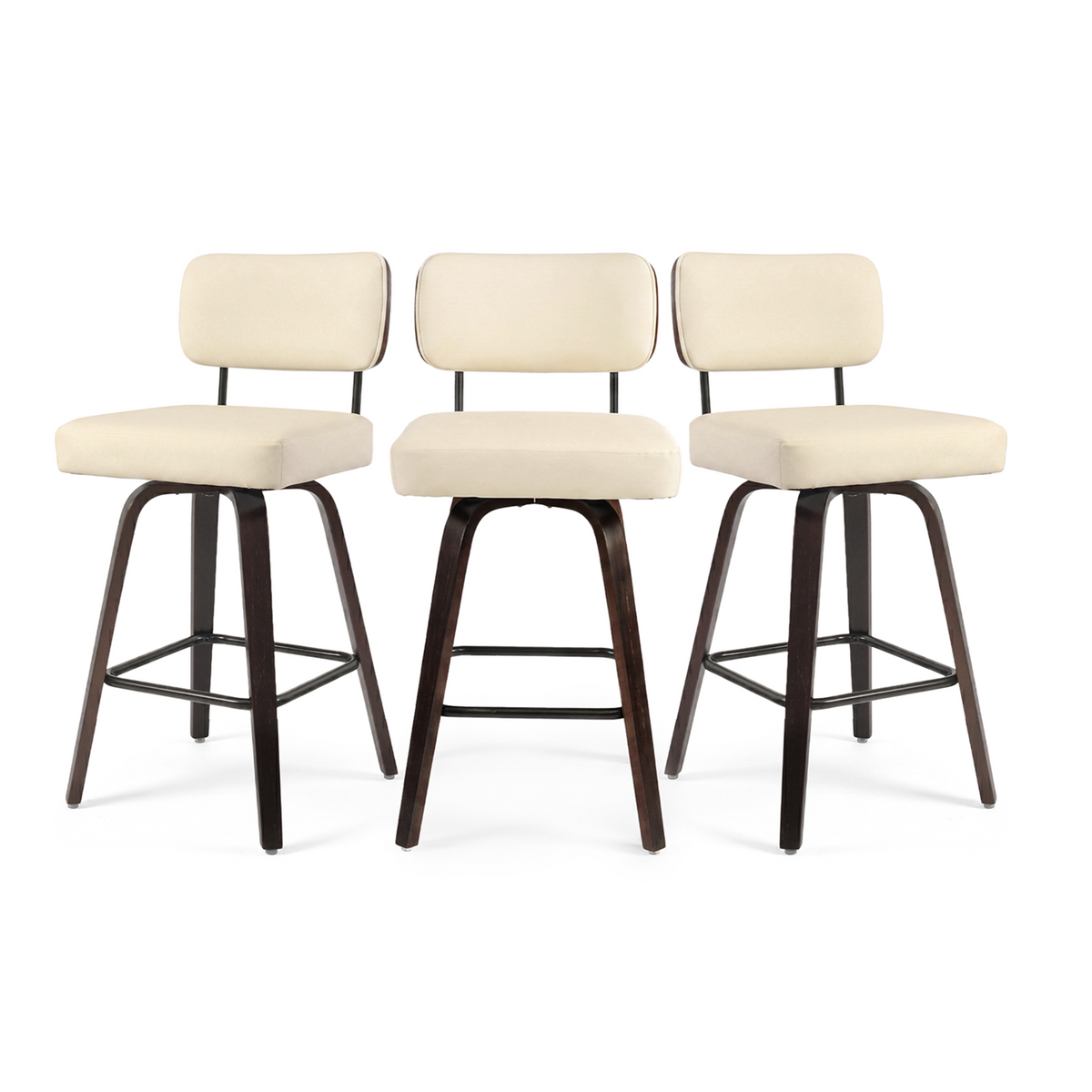 Drlovely Modern PU Swivel Bar Stools with Solid Wood Legs & Ergonomic Backrest