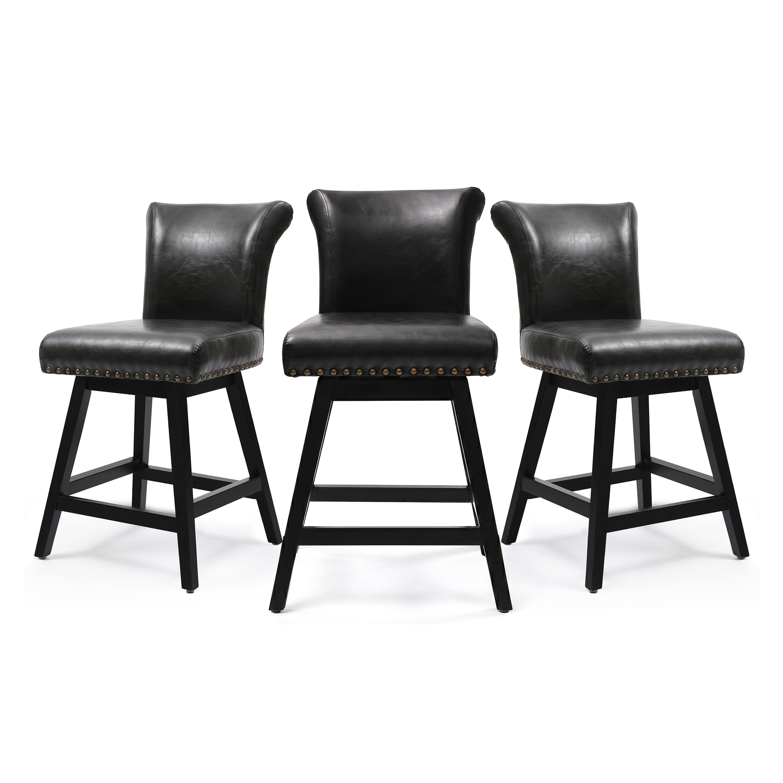 Drlovely Vintage Wingback Swivel Bar Stools with Nailhead Trim & Solid Wood Legs