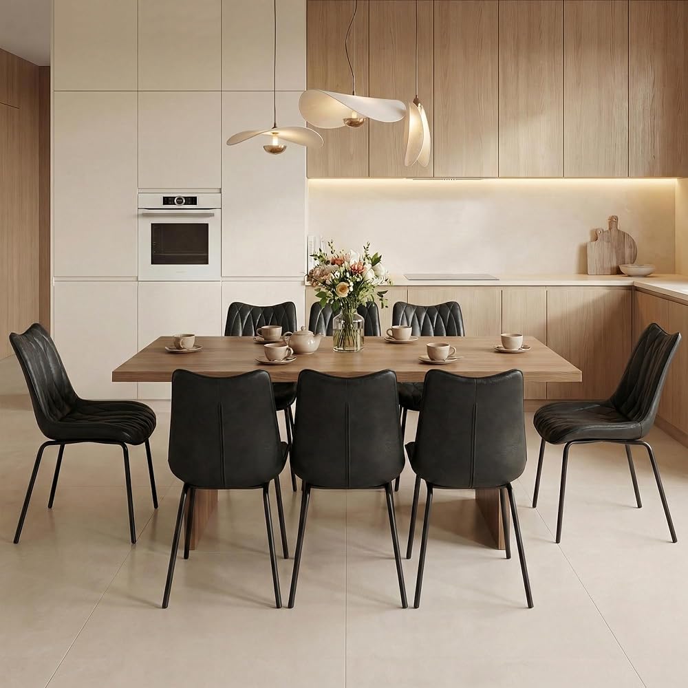 Drlovely Modern PU Leather Dining Chair with Black Iron Legs & Ergonomic Backrest