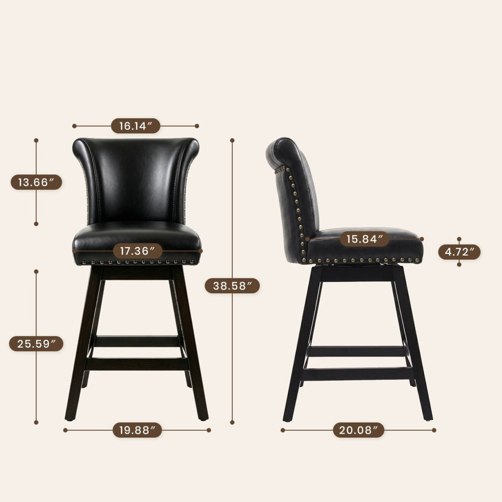 Drlovely Vintage Wingback Swivel Bar Stools with Nailhead Trim & Solid Wood Legs