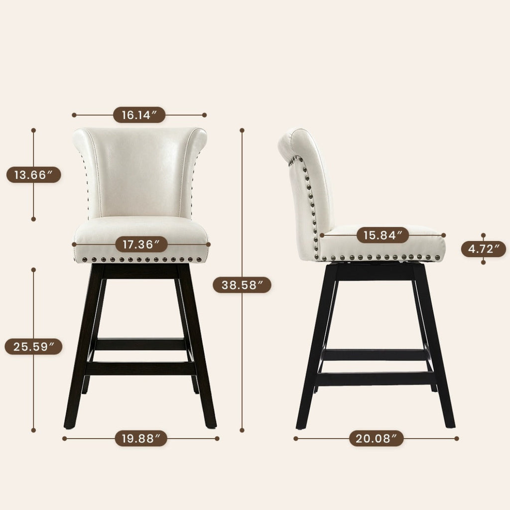Drlovely Vintage Wingback Swivel Bar Stools with Nailhead Trim & Solid Wood Legs