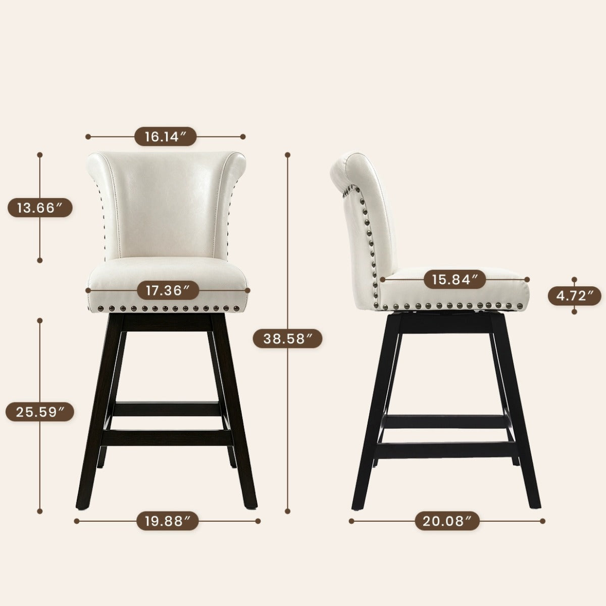Drlovely Vintage Wingback Swivel Bar Stools with Nailhead Trim & Solid Wood Legs