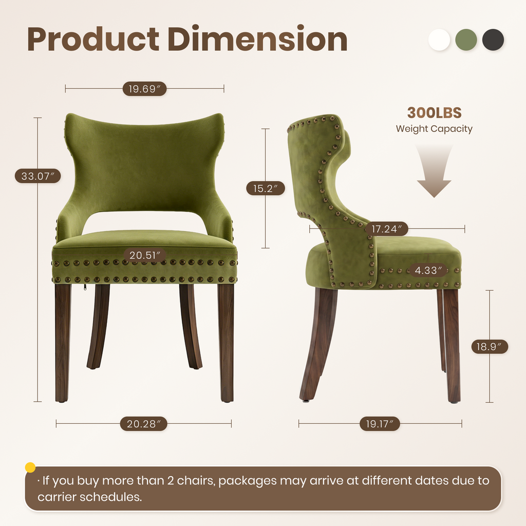 Drlovely Mid-Century Modern Upholstered Dining Chairs with Rubberwood Legs & Nailhead Trim