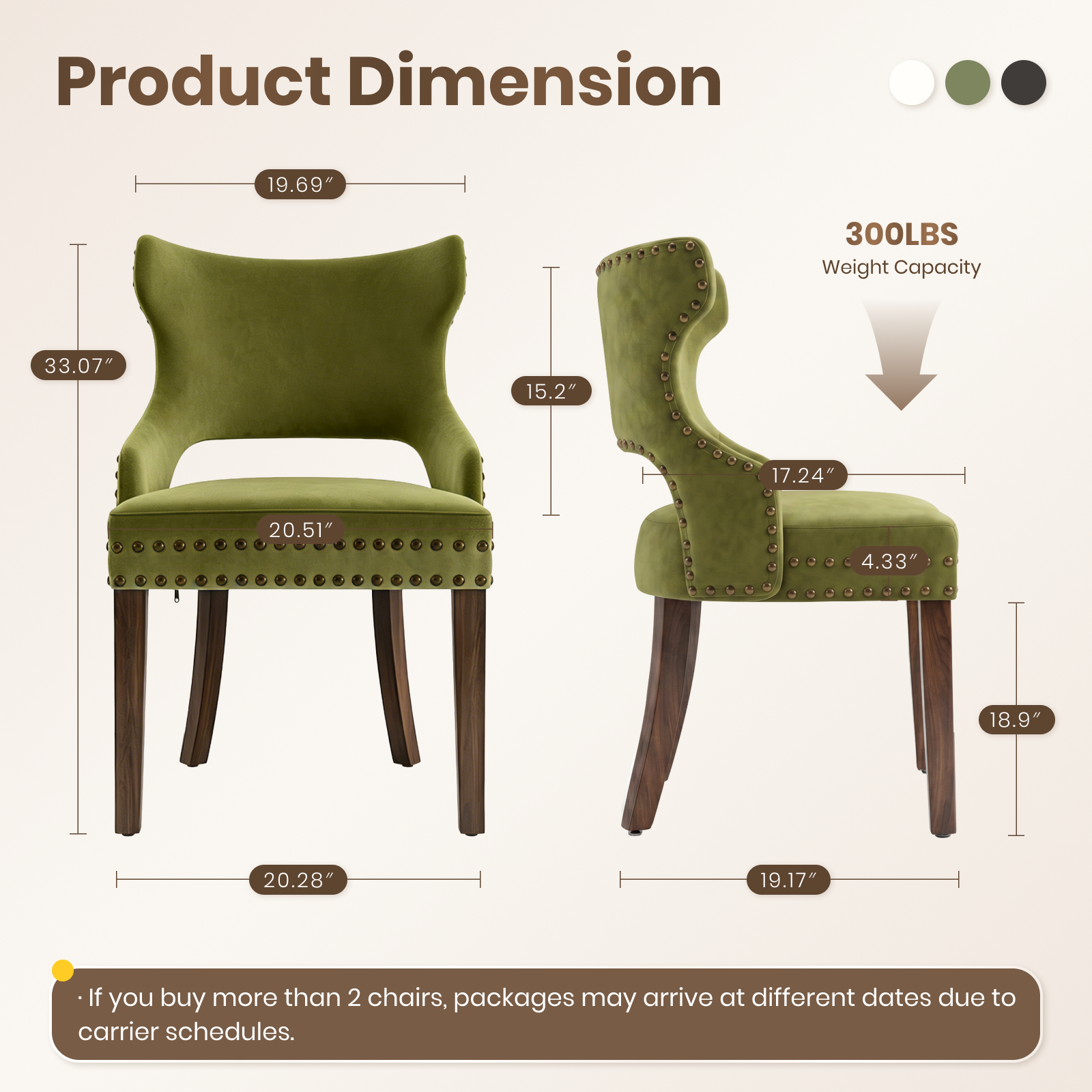 Drlovely Mid-Century Modern Upholstered Dining Chairs with Rubberwood Legs & Nailhead Trim