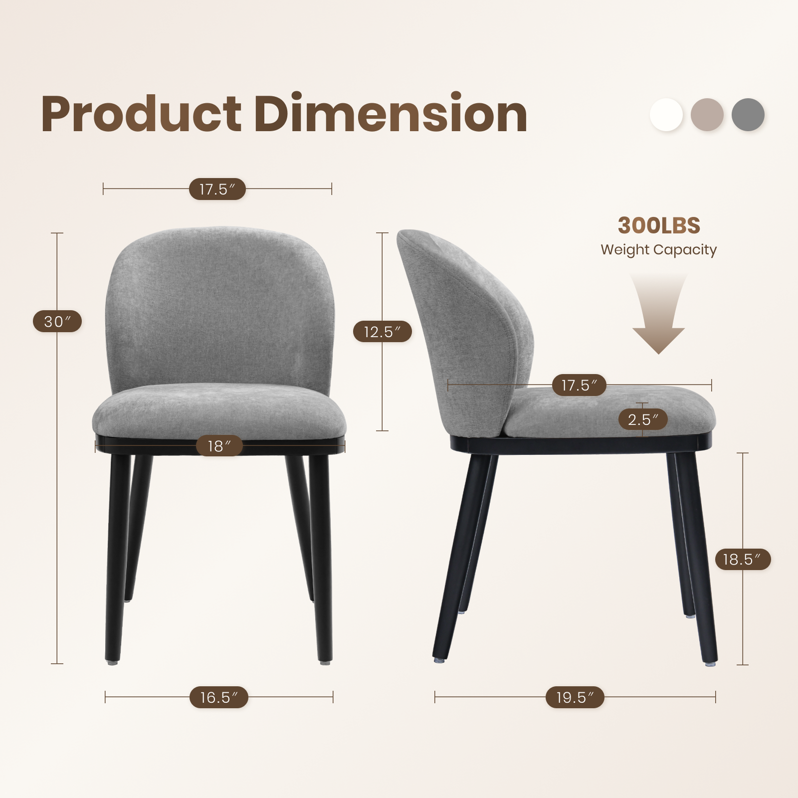 Drlovely Modern Armless Dining Chairs with Solid Wood Frame & Chenille Upholstery