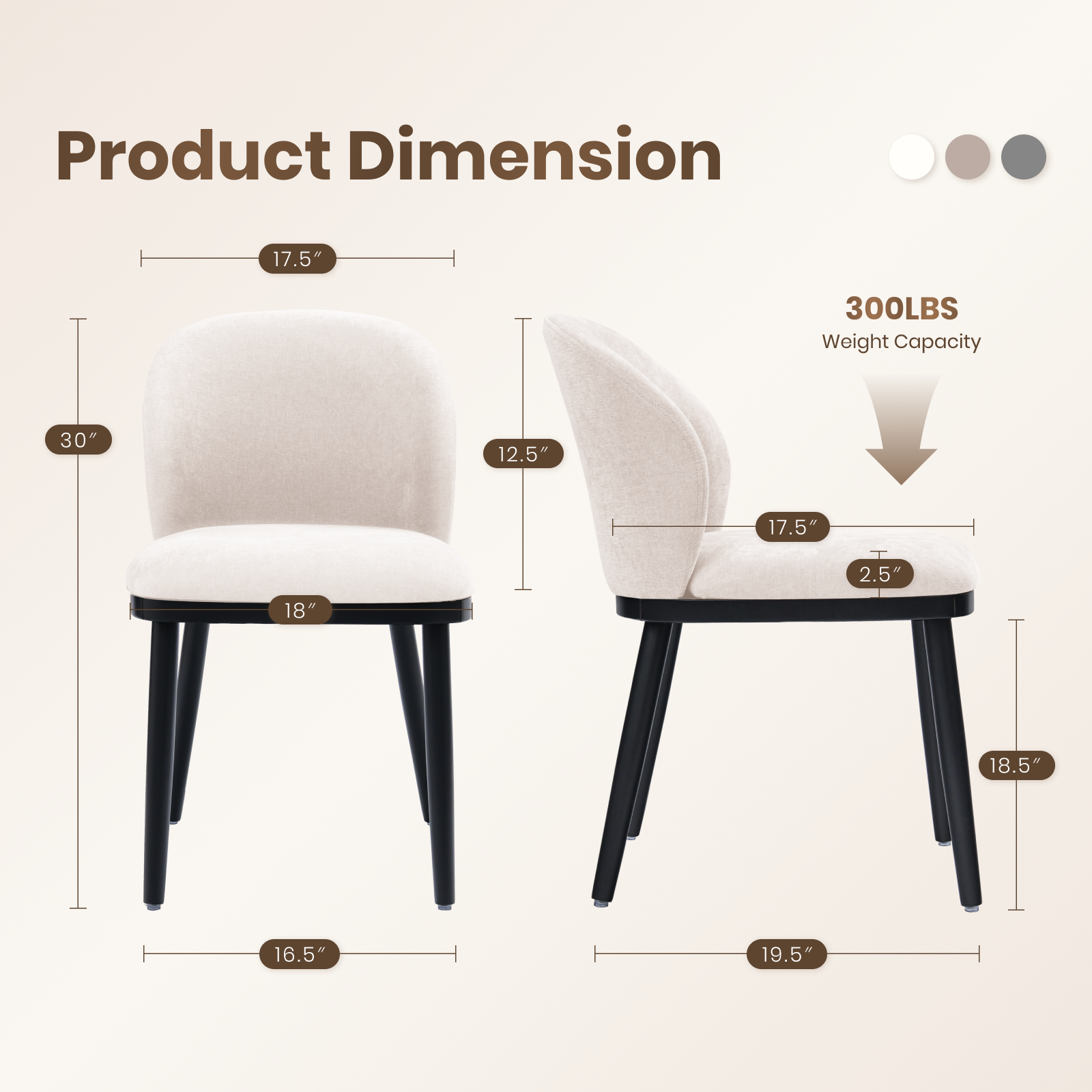 Drlovely Modern Armless Dining Chairs with Solid Wood Frame & Chenille Upholstery