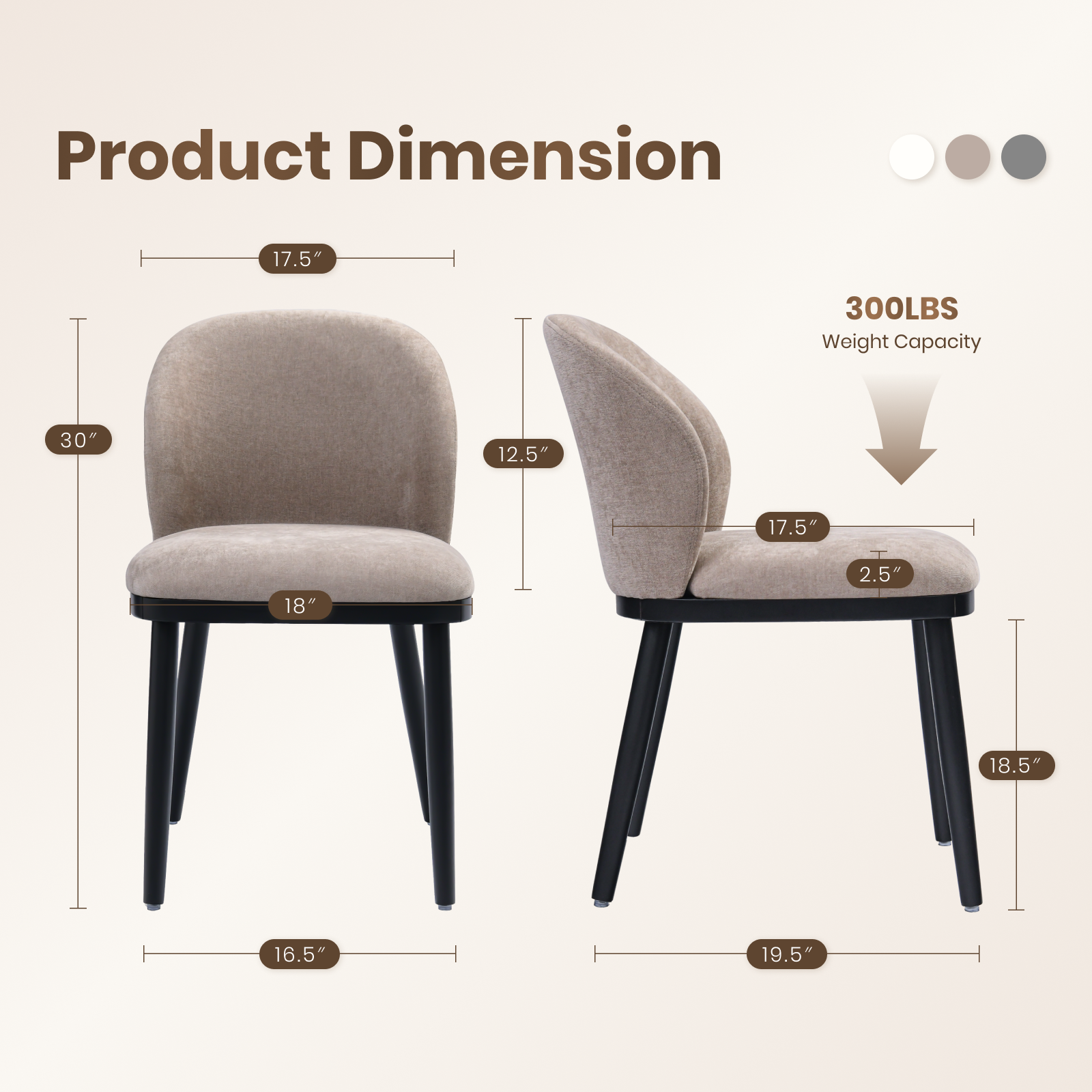 Drlovely Modern Armless Dining Chairs with Solid Wood Frame & Chenille Upholstery