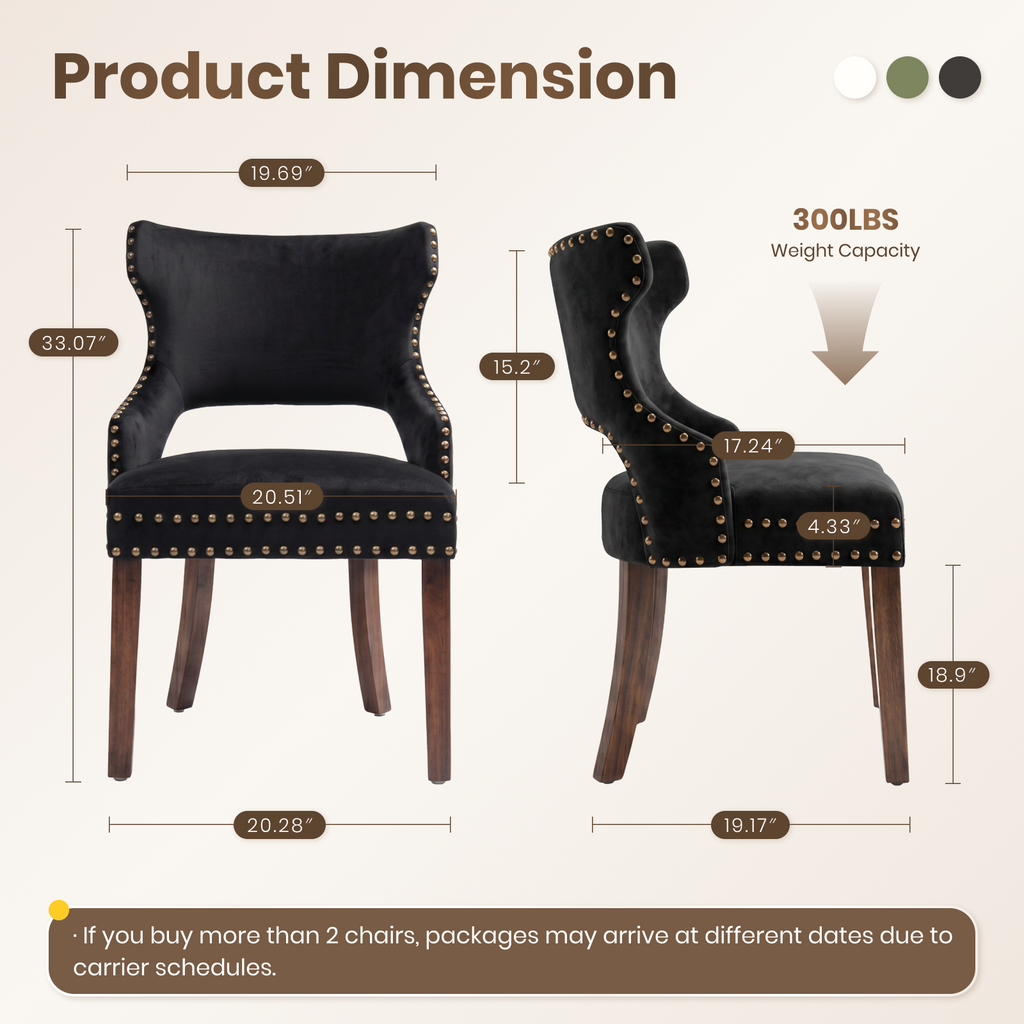 Drlovely Mid-Century Modern Upholstered Dining Chairs with Rubberwood Legs & Nailhead Trim
