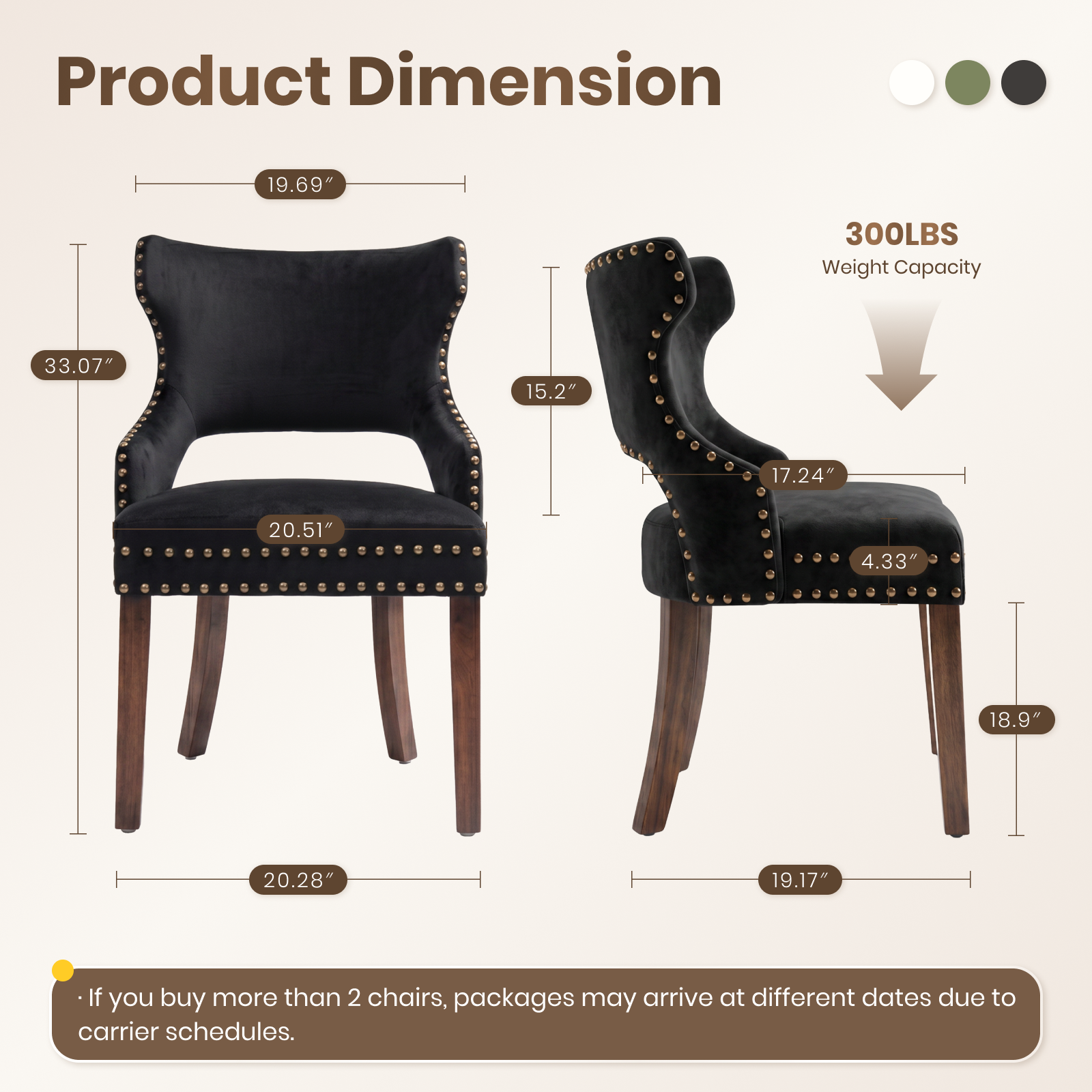 Drlovely Mid-Century Modern Upholstered Dining Chairs with Rubberwood Legs & Nailhead Trim