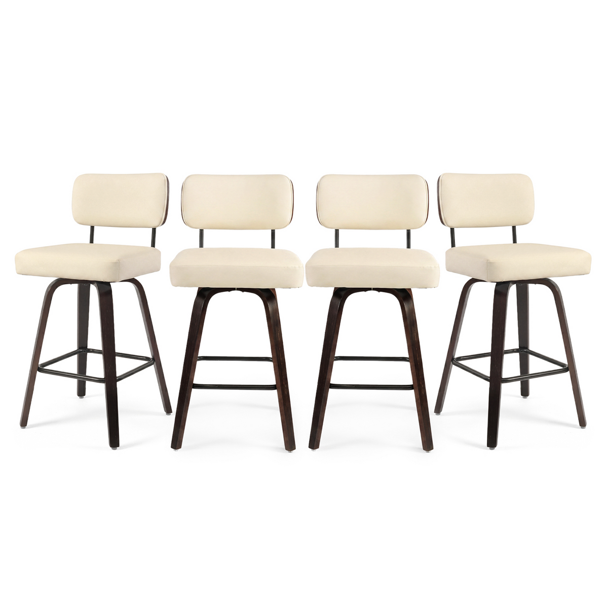 Drlovely Modern PU Swivel Bar Stools with Solid Wood Legs & Ergonomic Backrest