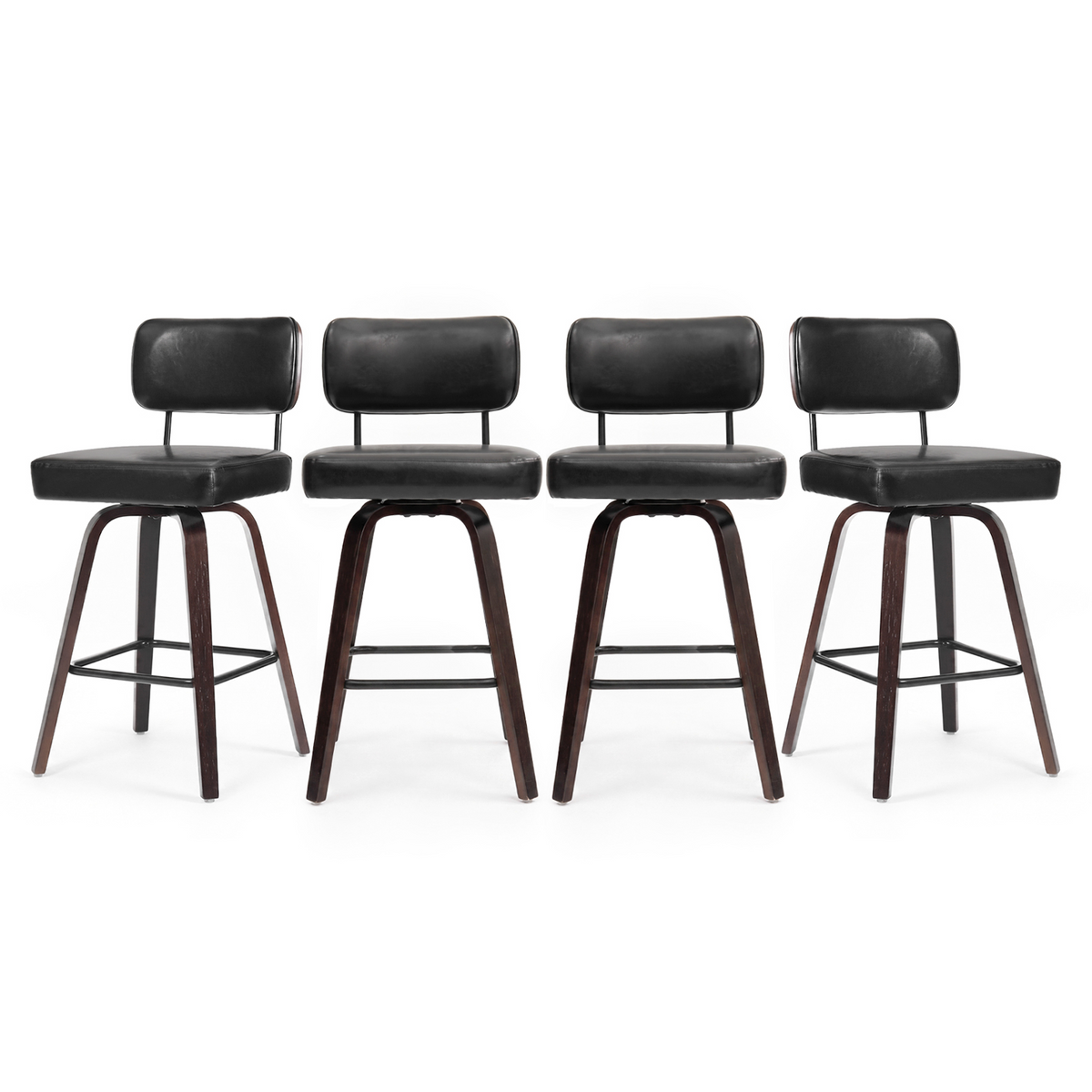 Drlovely Modern PU Swivel Bar Stools with Solid Wood Legs & Ergonomic Backrest