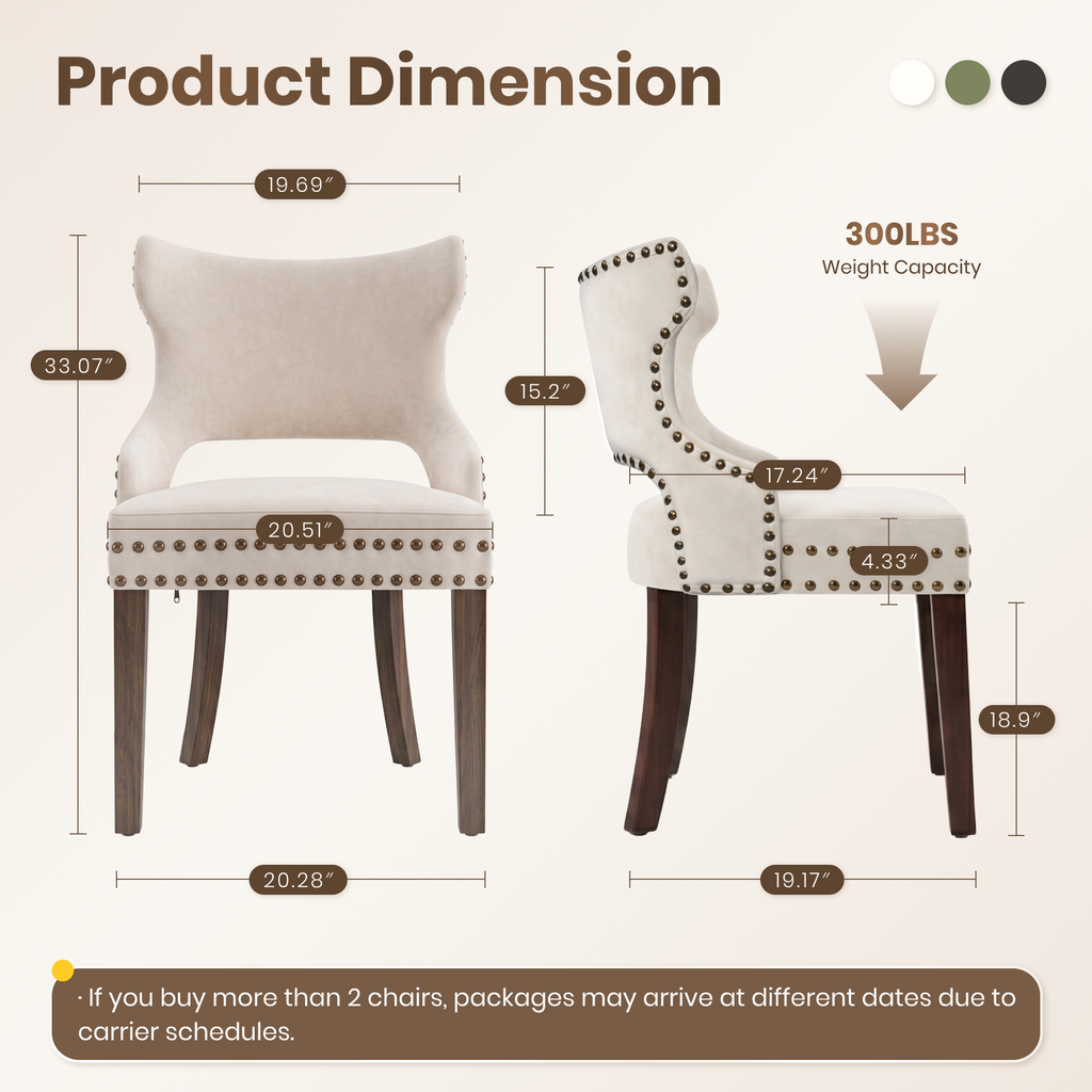 Drlovely Mid-Century Modern Upholstered Dining Chairs with Rubberwood Legs & Nailhead Trim