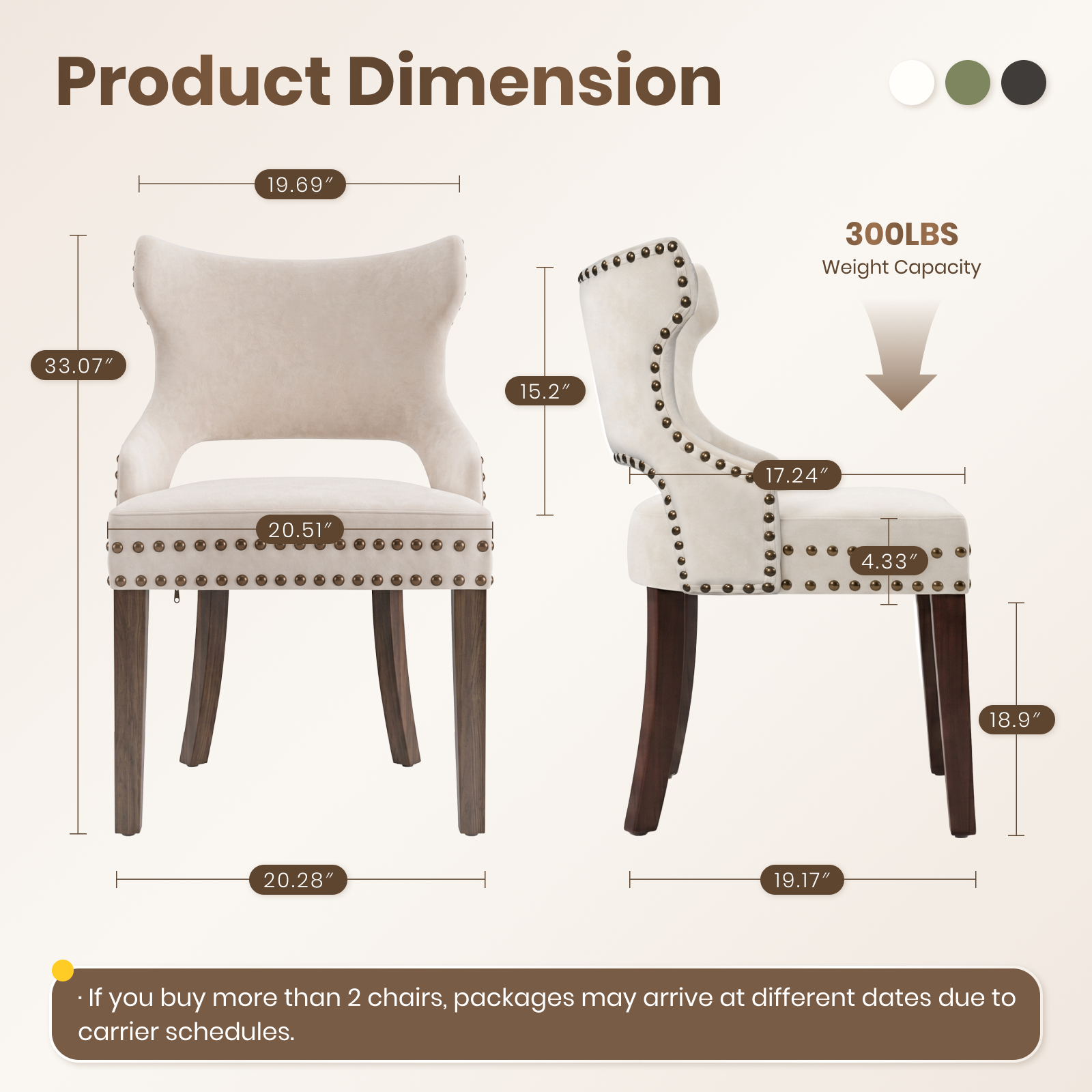 Drlovely Mid-Century Modern Upholstered Dining Chairs with Rubberwood Legs & Nailhead Trim
