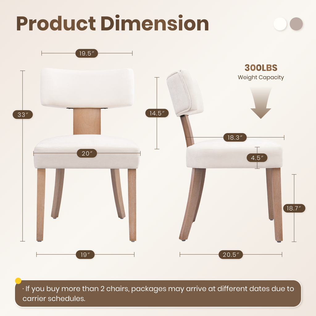 Drlovely Minimalist Chenille Dining Chairs with Rubberwood Legs & T-Back Design