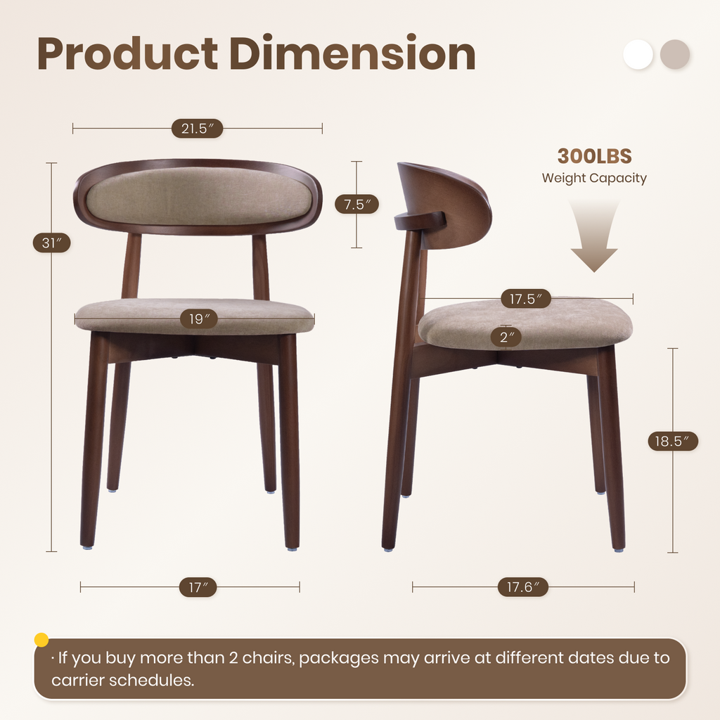 Drlovely Mid-Century Oval Back Side Chair Dining Chairs with Chenille Fabric & Rubberwood Legs