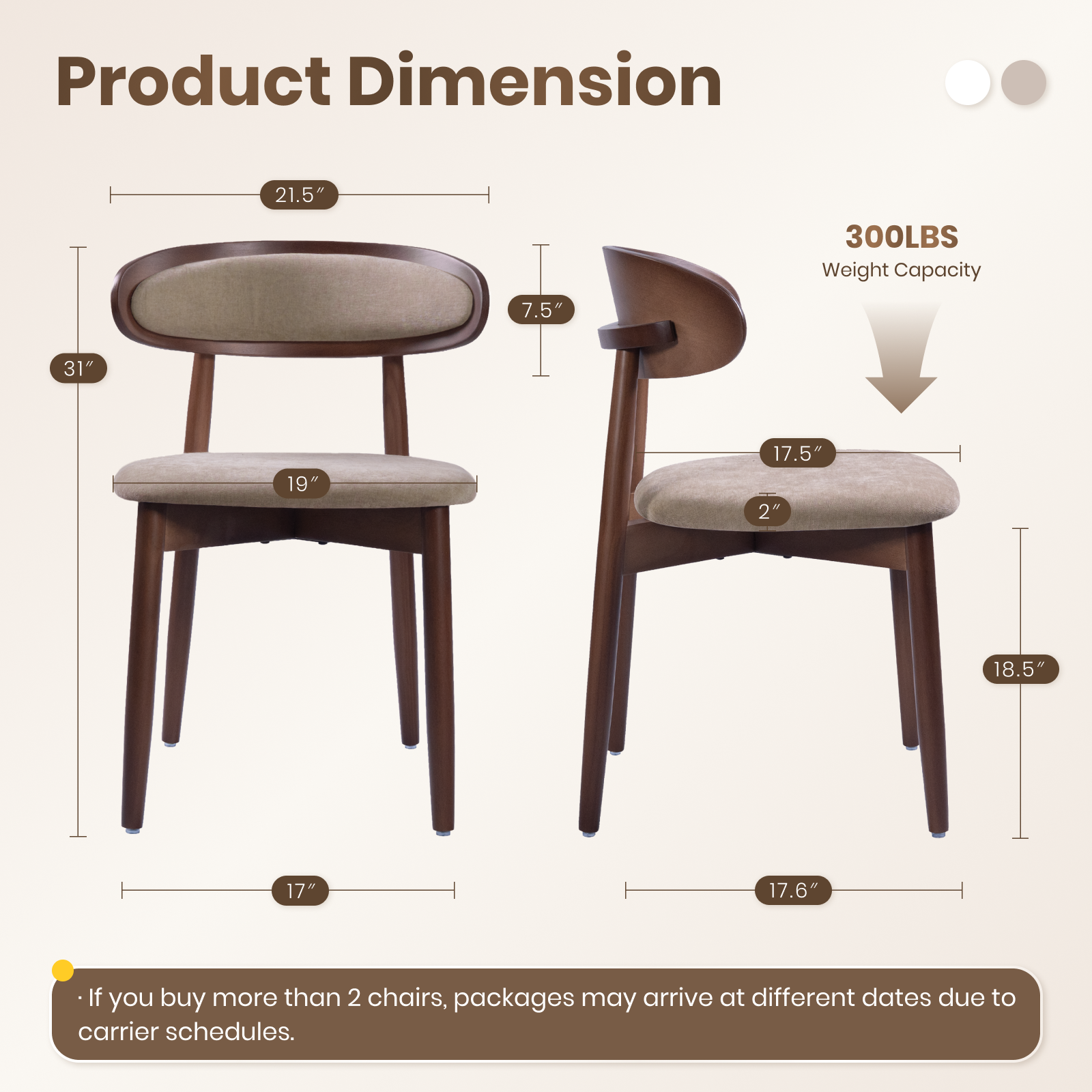 Drlovely Mid-Century Oval Back Side Chair Dining Chairs with Chenille Fabric & Rubberwood Legs
