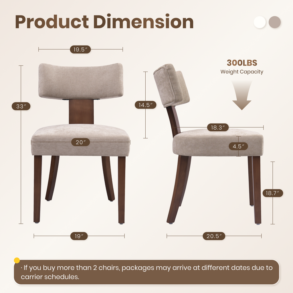 Drlovely Minimalist Chenille Dining Chairs with Rubberwood Legs & T-Back Design
