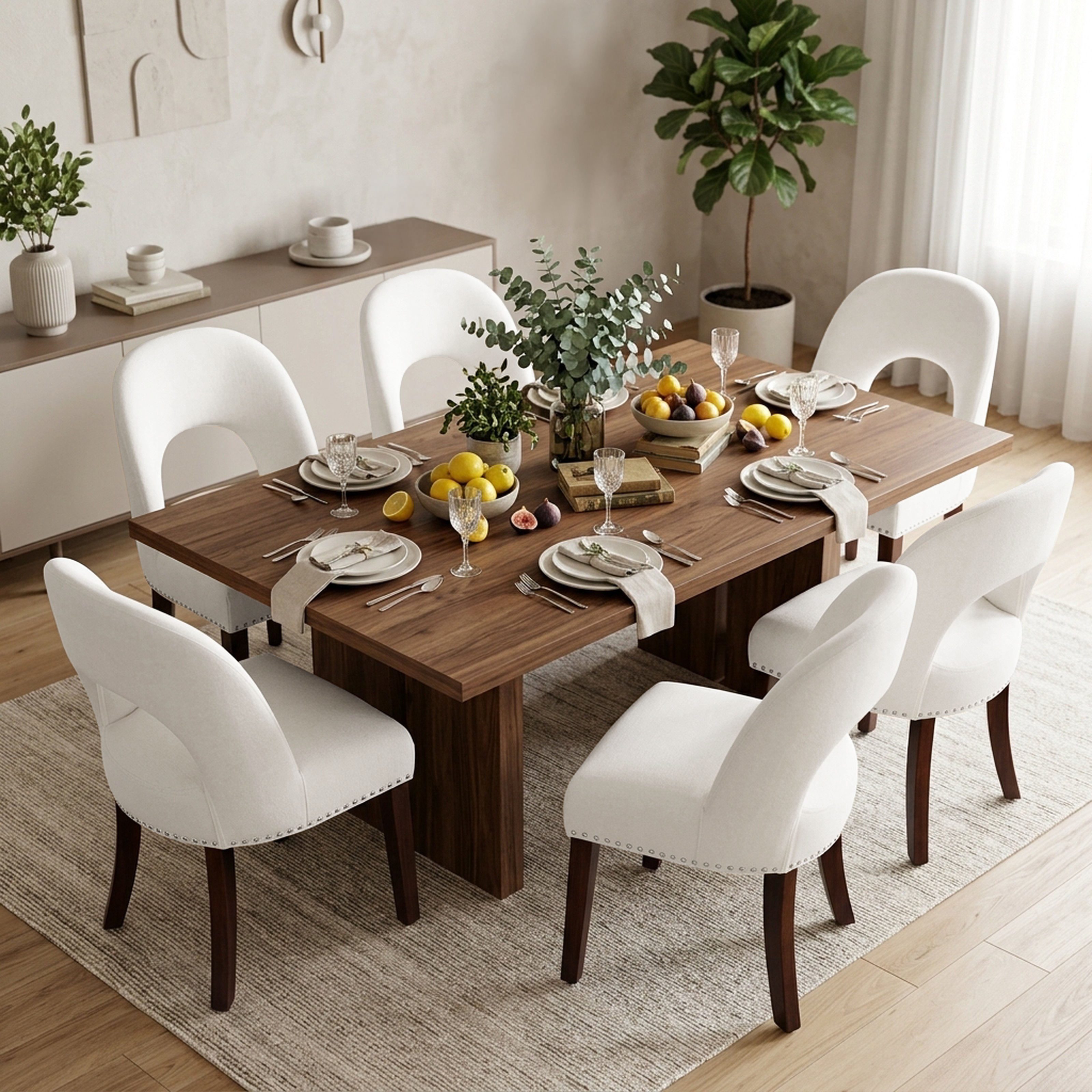 Drlovely Farmhouse Hollow Back Dining Chairs with Nailhead Trim & Rubberwood Legs