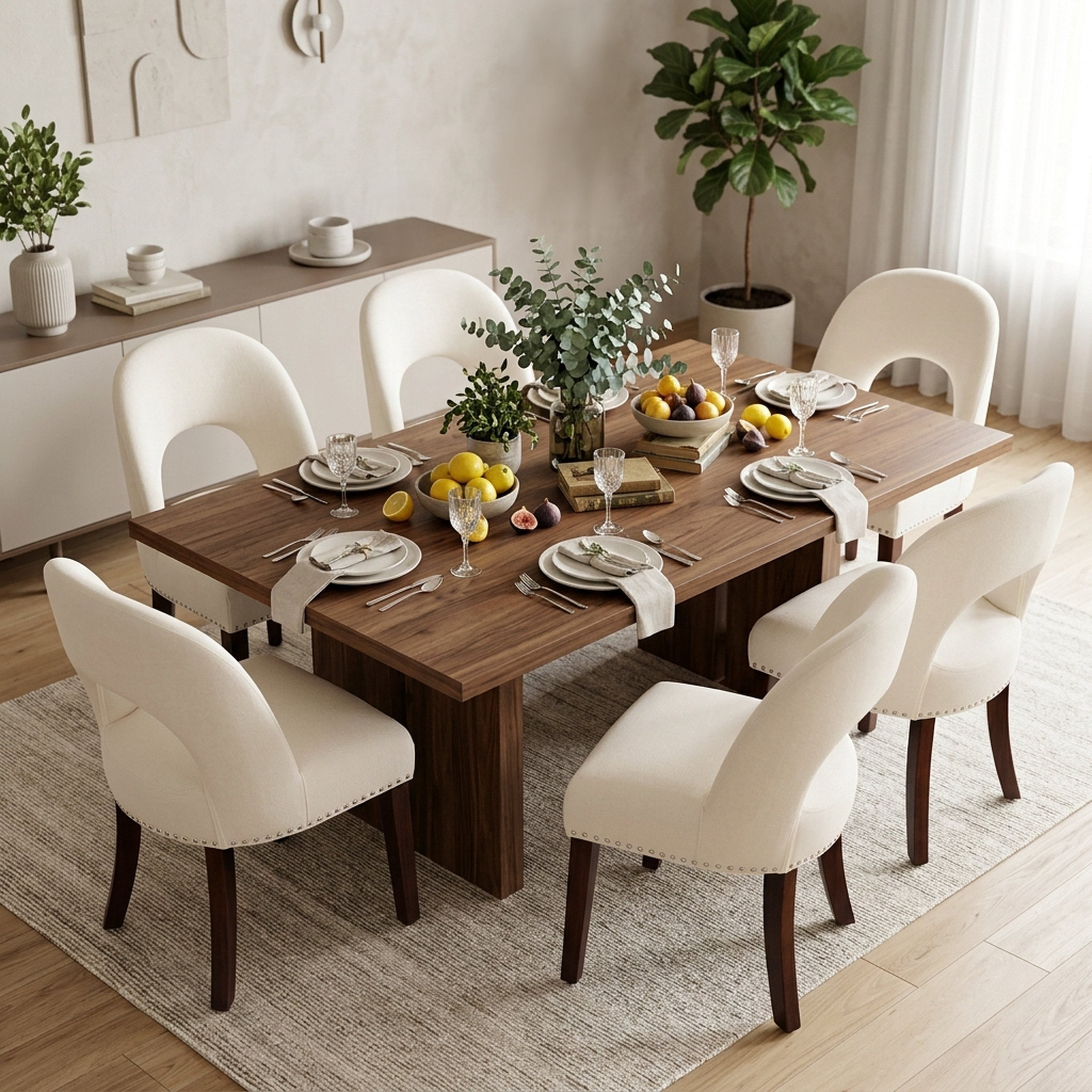 Drlovely Farmhouse Hollow Back Dining Chairs with Nailhead Trim & Rubberwood Legs