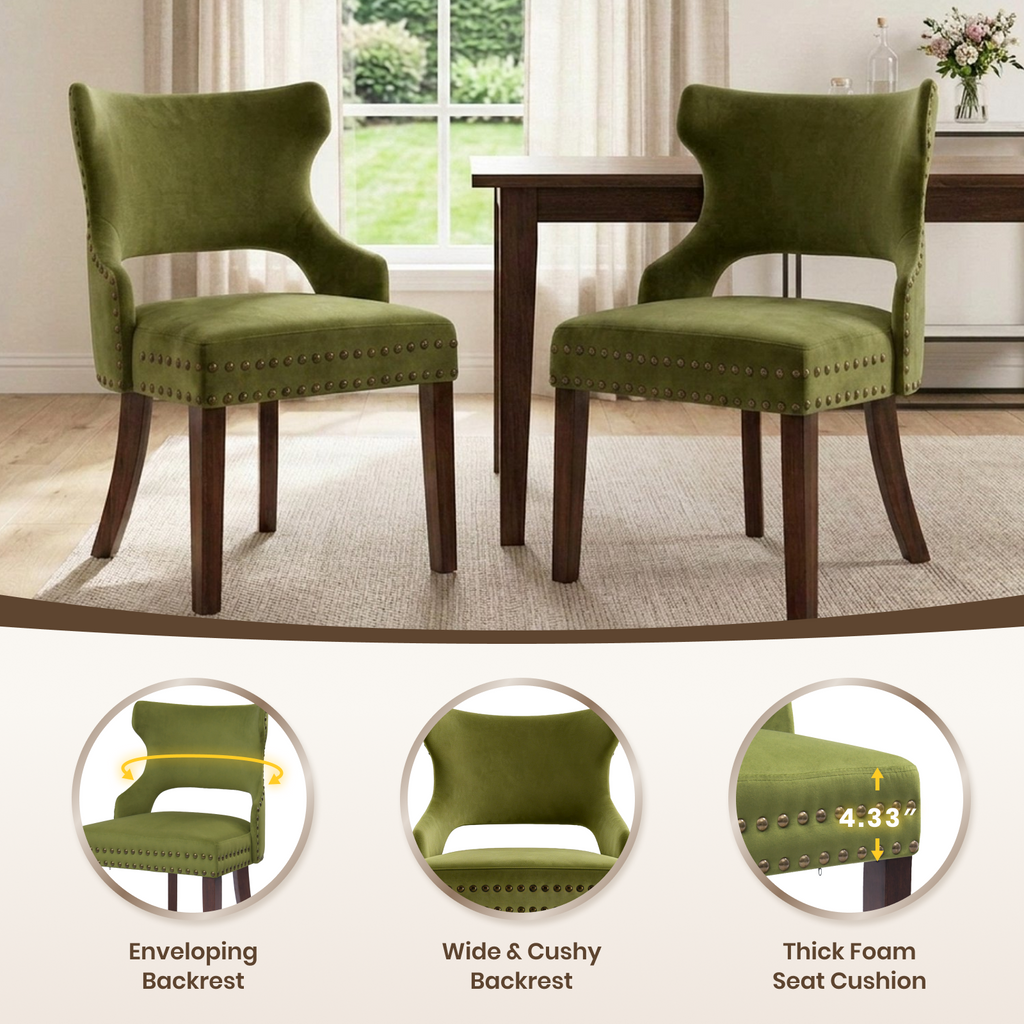 Drlovely Mid-Century Modern Upholstered Dining Chairs with Rubberwood Legs & Nailhead Trim