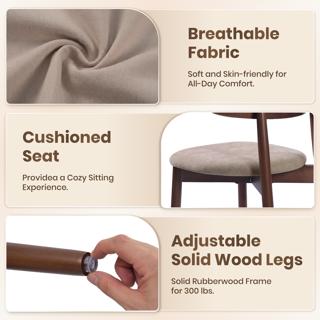 Drlovely Mid-Century Oval Back Side Chair Dining Chairs with Chenille Fabric & Rubberwood Legs