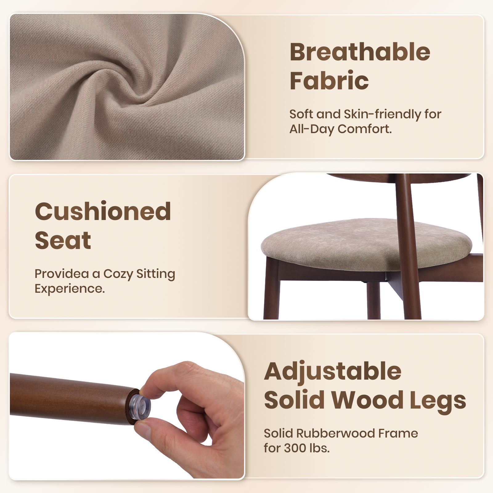 Drlovely Mid-Century Oval Back Side Chair Dining Chairs with Chenille Fabric & Rubberwood Legs