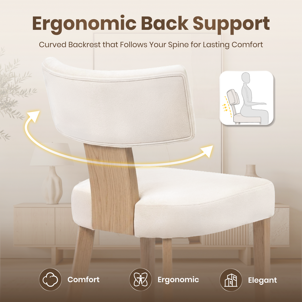Drlovely Minimalist Chenille Dining Chairs with Rubberwood Legs & T-Back Design
