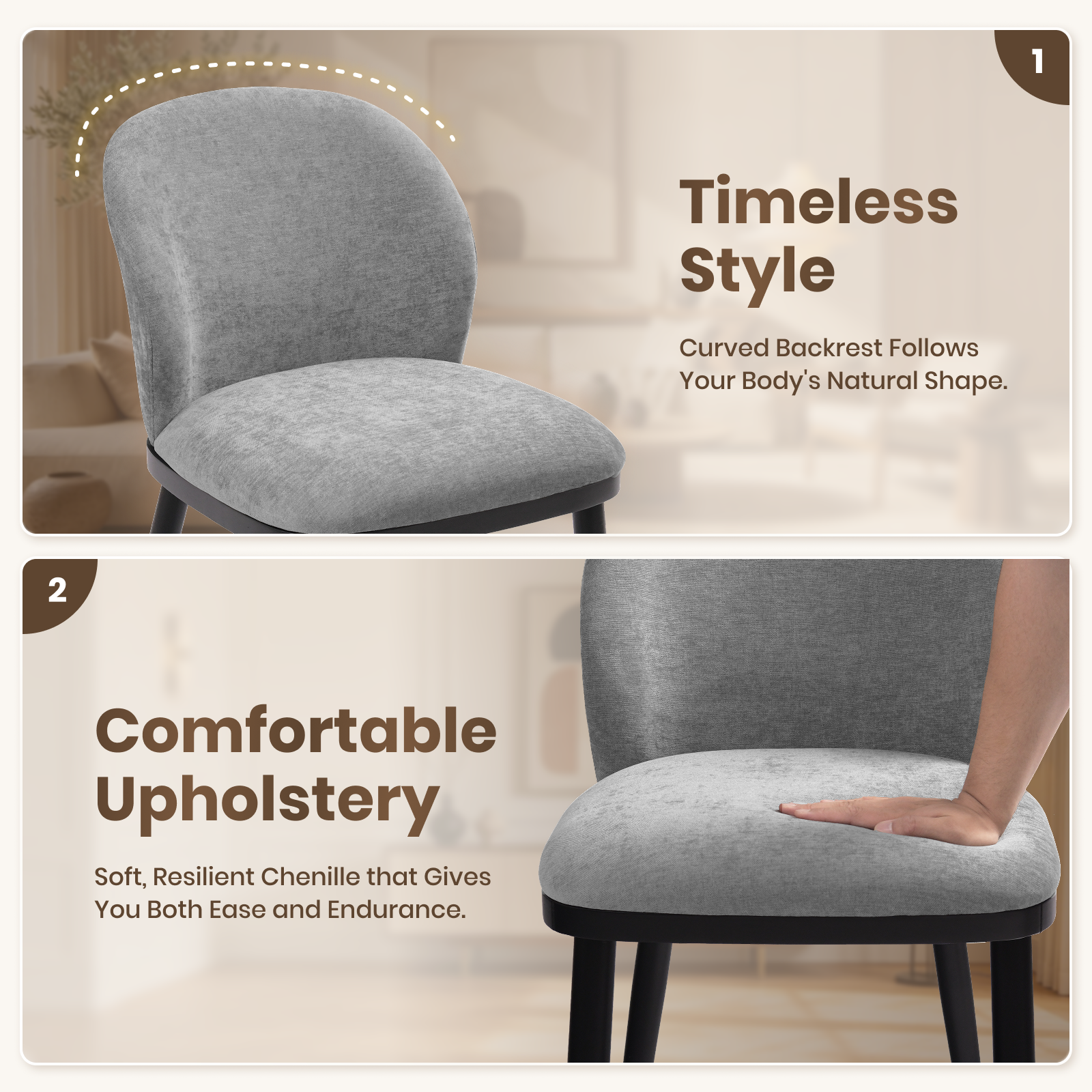Drlovely Modern Armless Dining Chairs with Solid Wood Frame & Chenille Upholstery