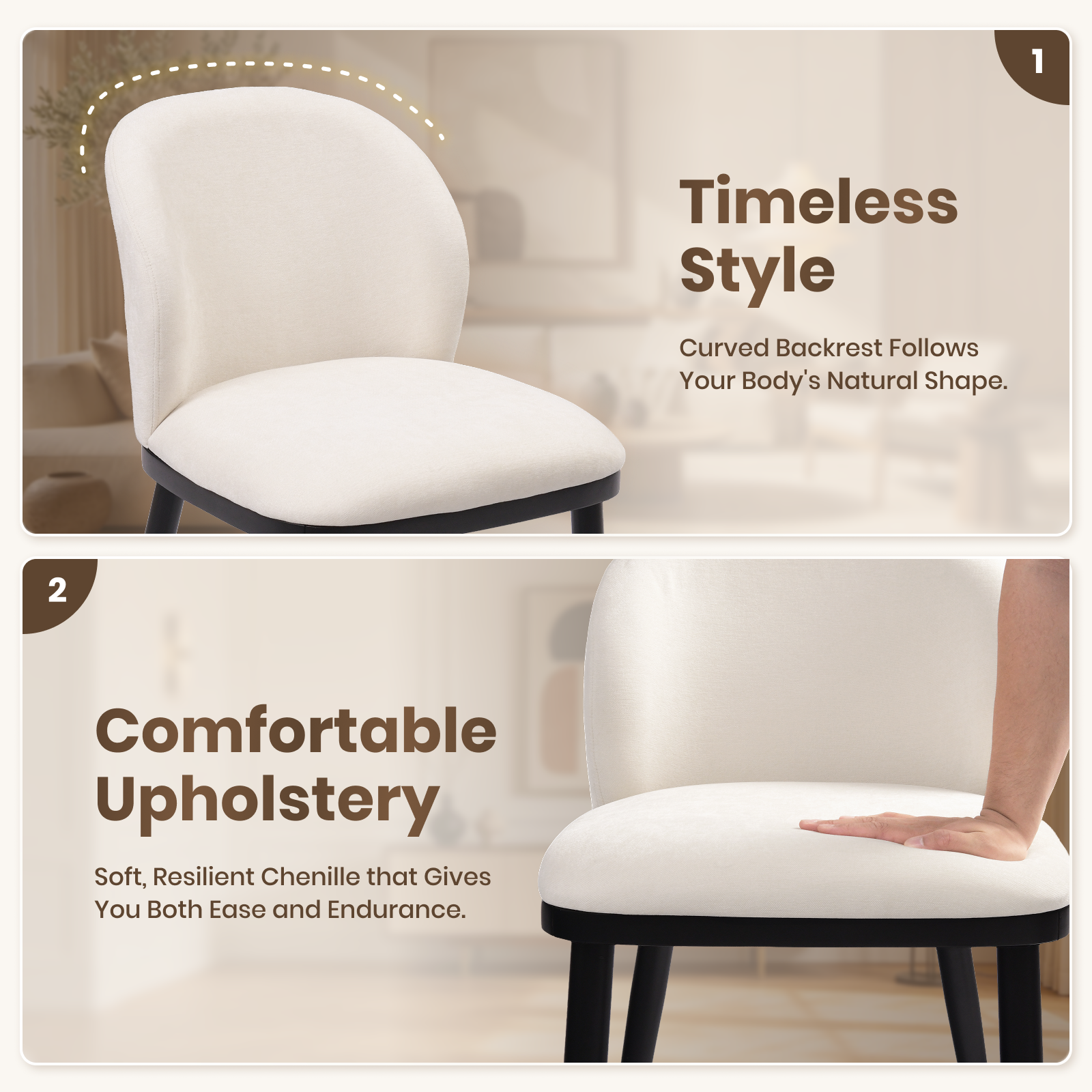 Drlovely Modern Armless Dining Chairs with Solid Wood Frame & Chenille Upholstery