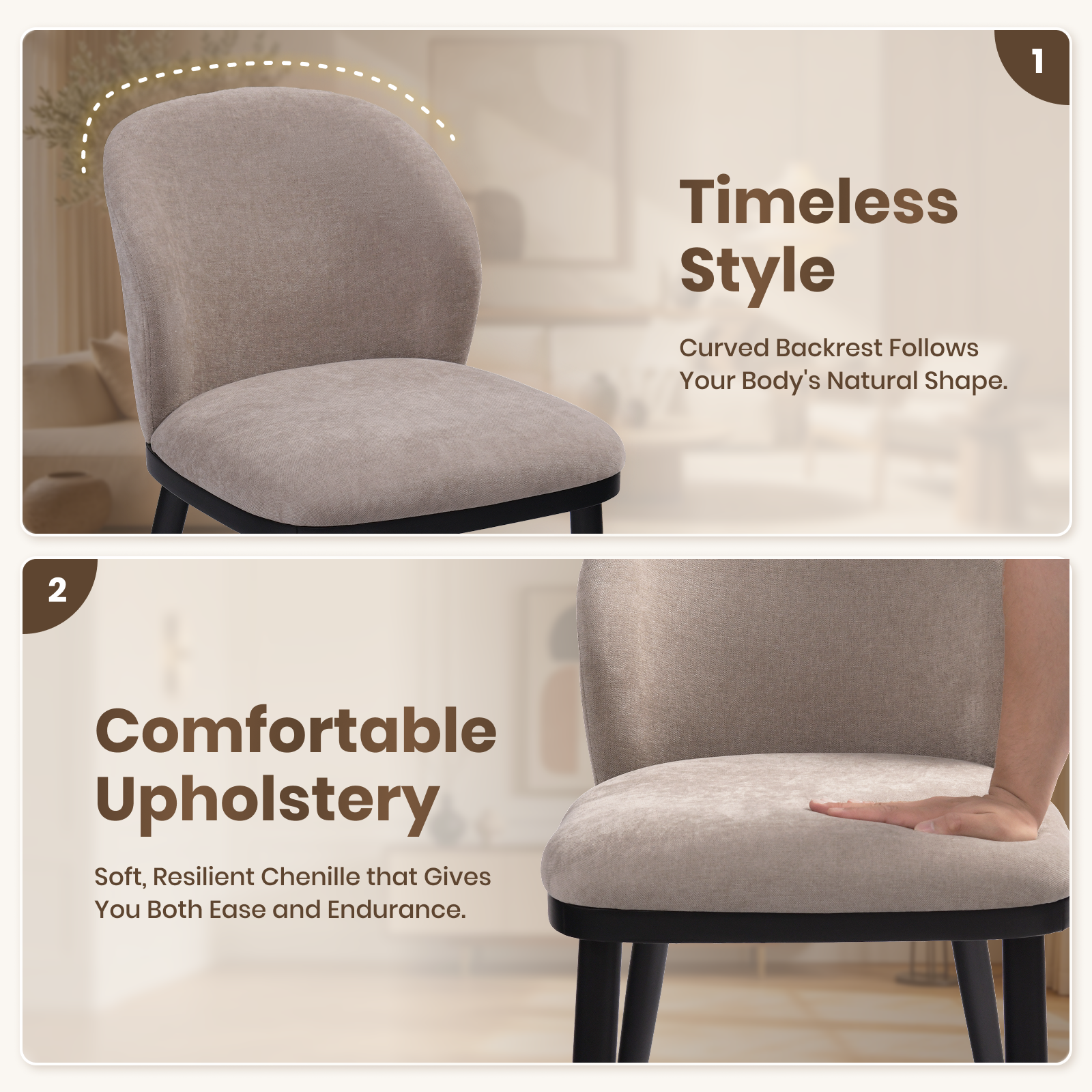 Drlovely Modern Armless Dining Chairs with Solid Wood Frame & Chenille Upholstery