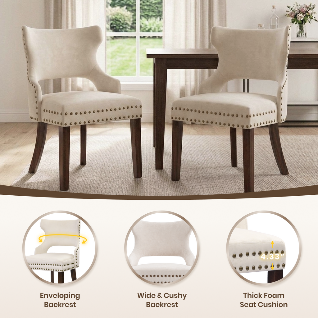 Drlovely Mid-Century Modern Upholstered Dining Chairs with Rubberwood Legs & Nailhead Trim