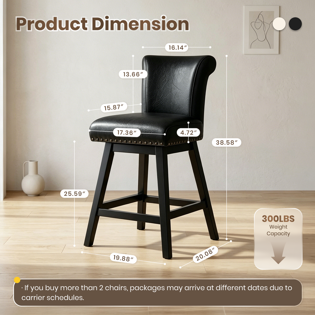 Drlovely Vintage Wingback Swivel Bar Stools with Nailhead Trim & Solid Wood Legs