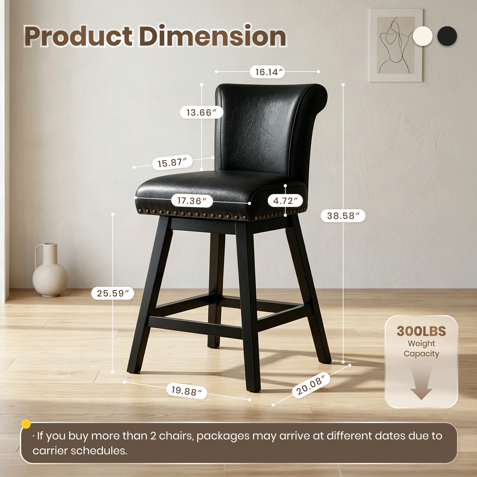 Drlovely Vintage Wingback Swivel Bar Stools with Nailhead Trim & Solid Wood Legs