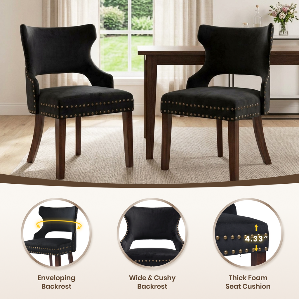 Drlovely Mid-Century Modern Upholstered Dining Chairs with Rubberwood Legs & Nailhead Trim