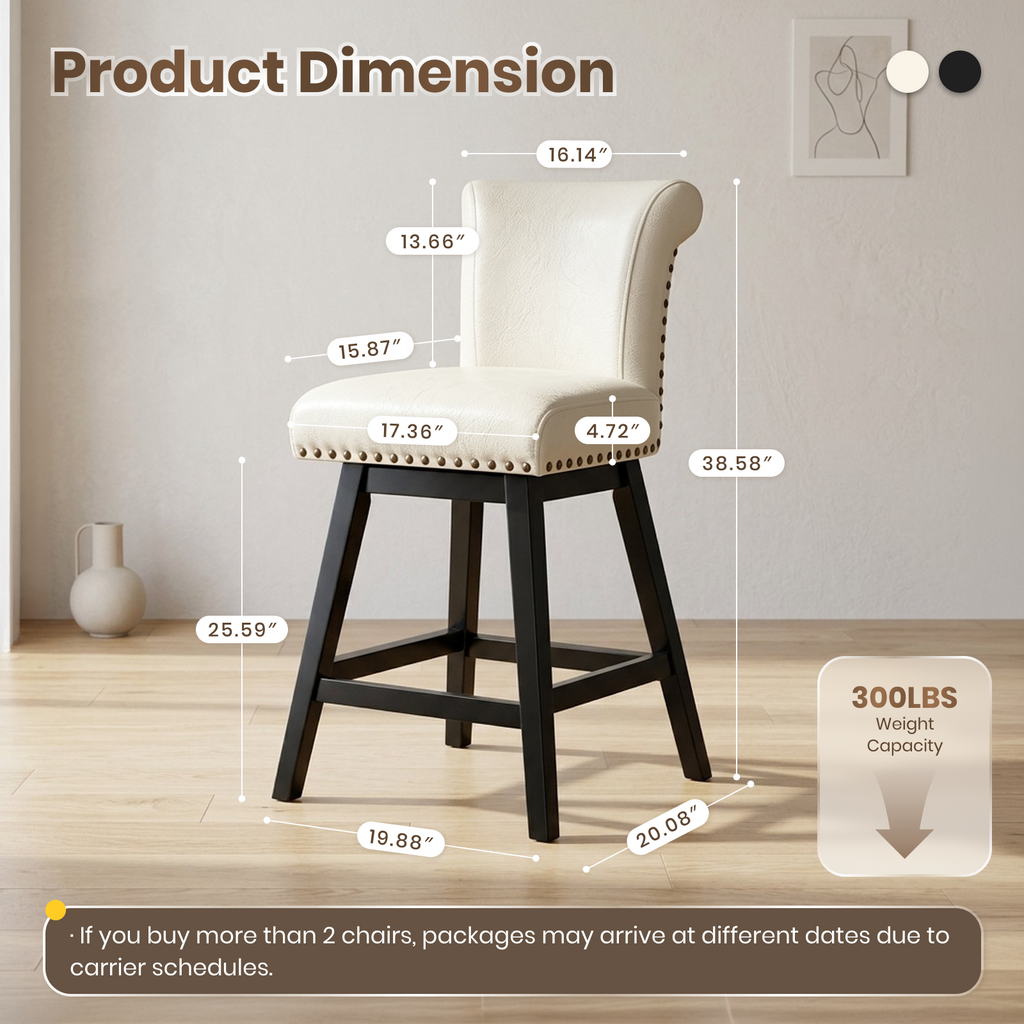 Drlovely Vintage Wingback Swivel Bar Stools with Nailhead Trim & Solid Wood Legs